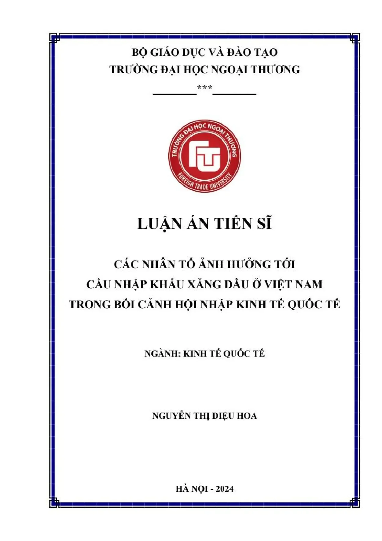 Các nhân tố ảnh hưởng tới cầu nhập khẩu xăng dầu ở Việt Nam trong bối cảnh hội nhập kinh tế quốc tế