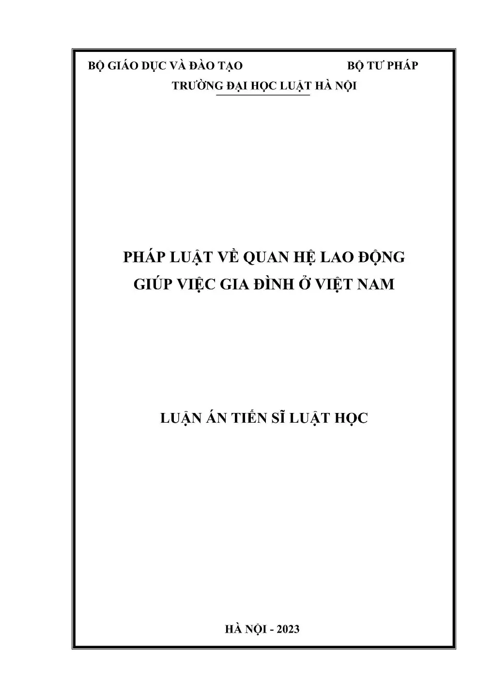 Luận án tiến sĩ Luật học: Pháp luật về quan hệ lao động giúp việc gia đình ở Việt Nam