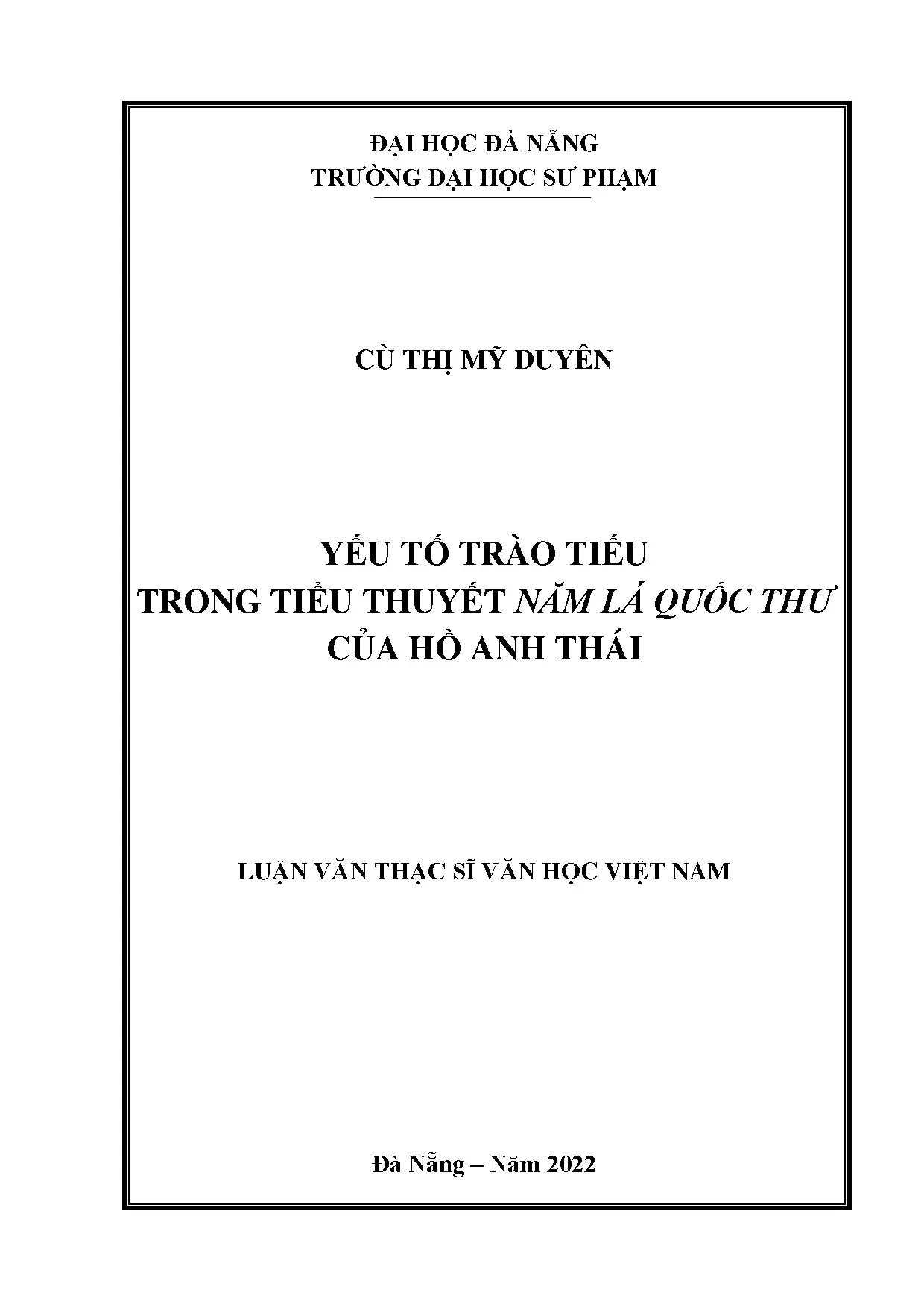Yếu tố trào tiếu trong tiểu thuyết Năm lá quốc thư của Hồ Anh Thái