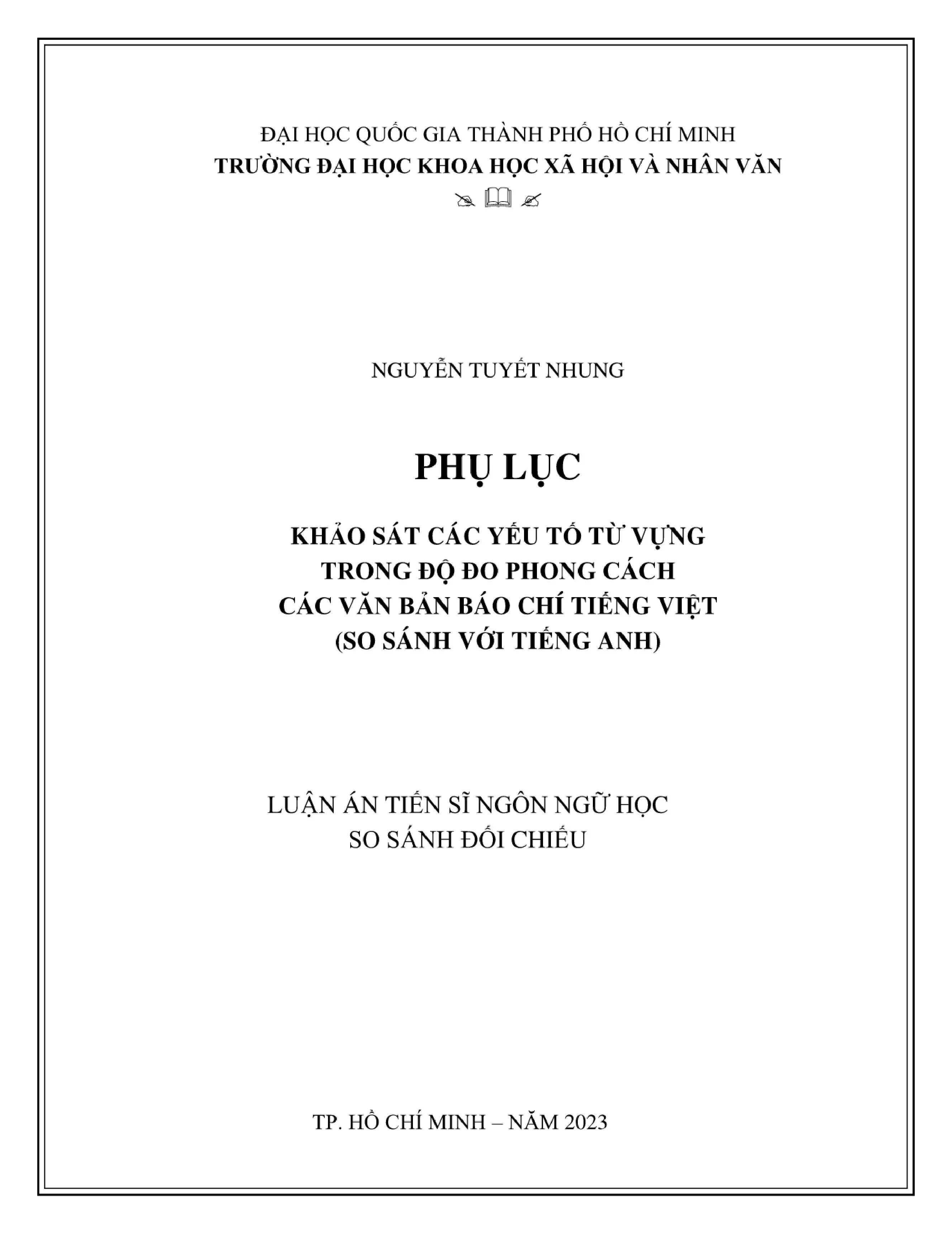 Khảo sát yếu tố từ vựng phong cách viết tiếng Việt so sánh tiếng Anh
