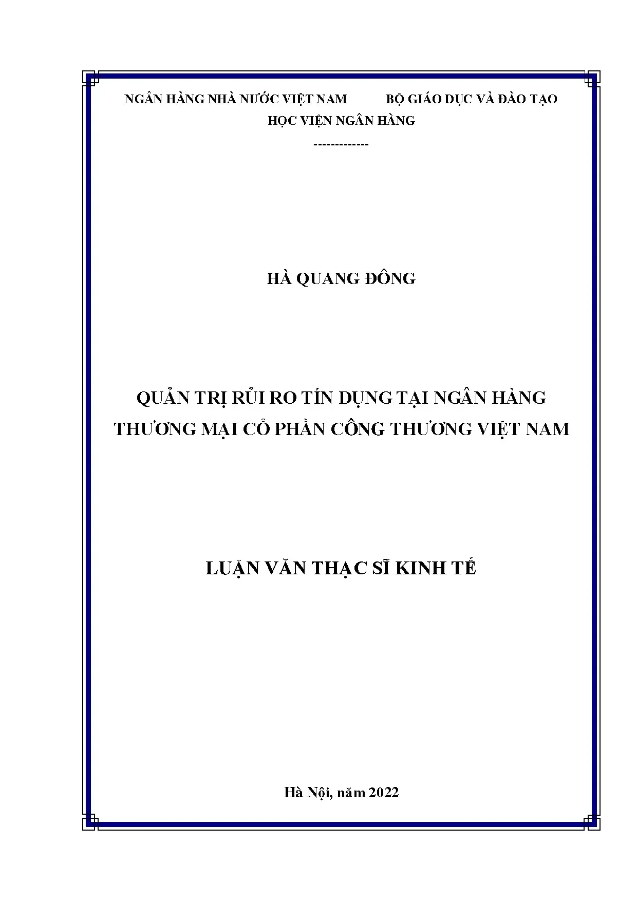 Quản trị rủi ro tín dụng tại ngân hàng thương mại Việt Nam