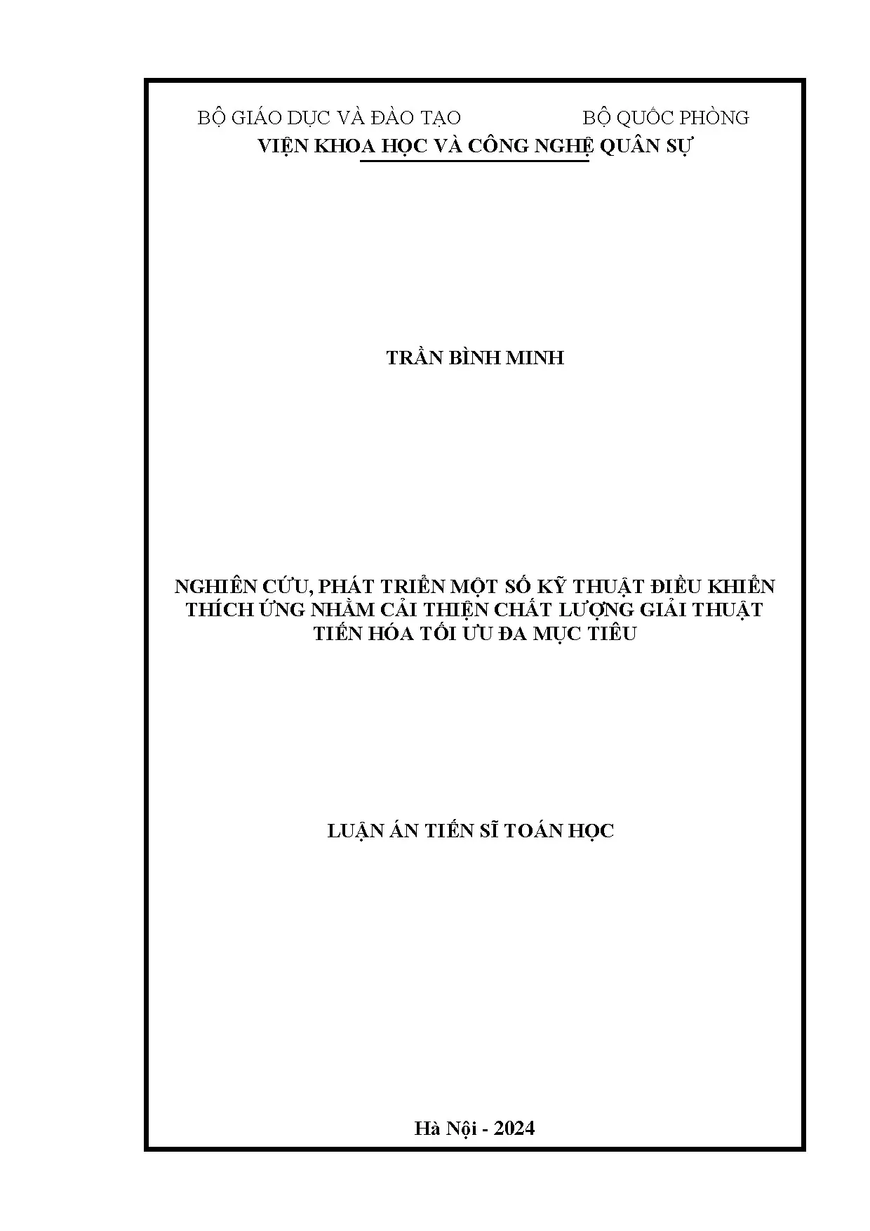 Nghiên cứu, phát triển một số kỹ thuật Điều khiển thích Ứng nhằm cải thiện chất lượng giải thuật tiến hóa tối Ưu Đa mục tiêu
