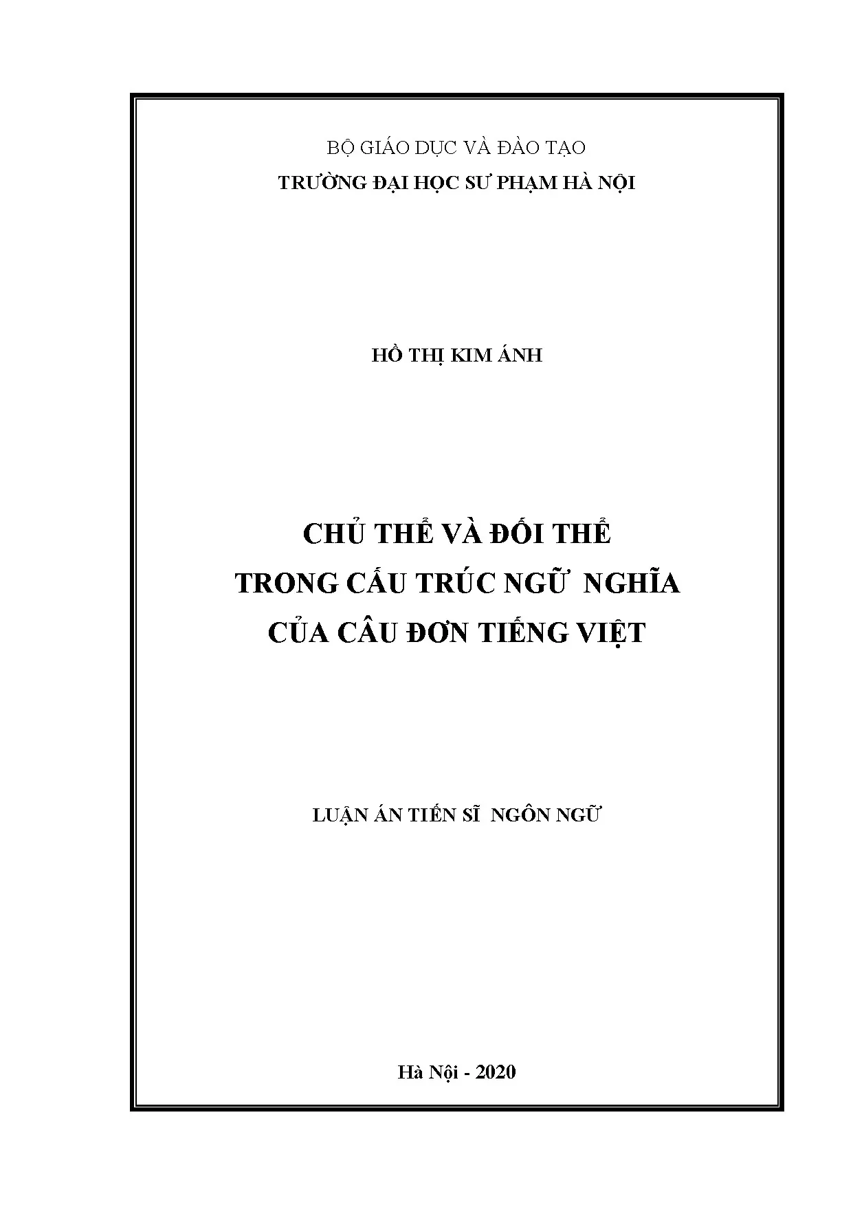 Chủ thể và đối thể trong cấu trúc ngữ nghĩa câu đơn tiếng Việt