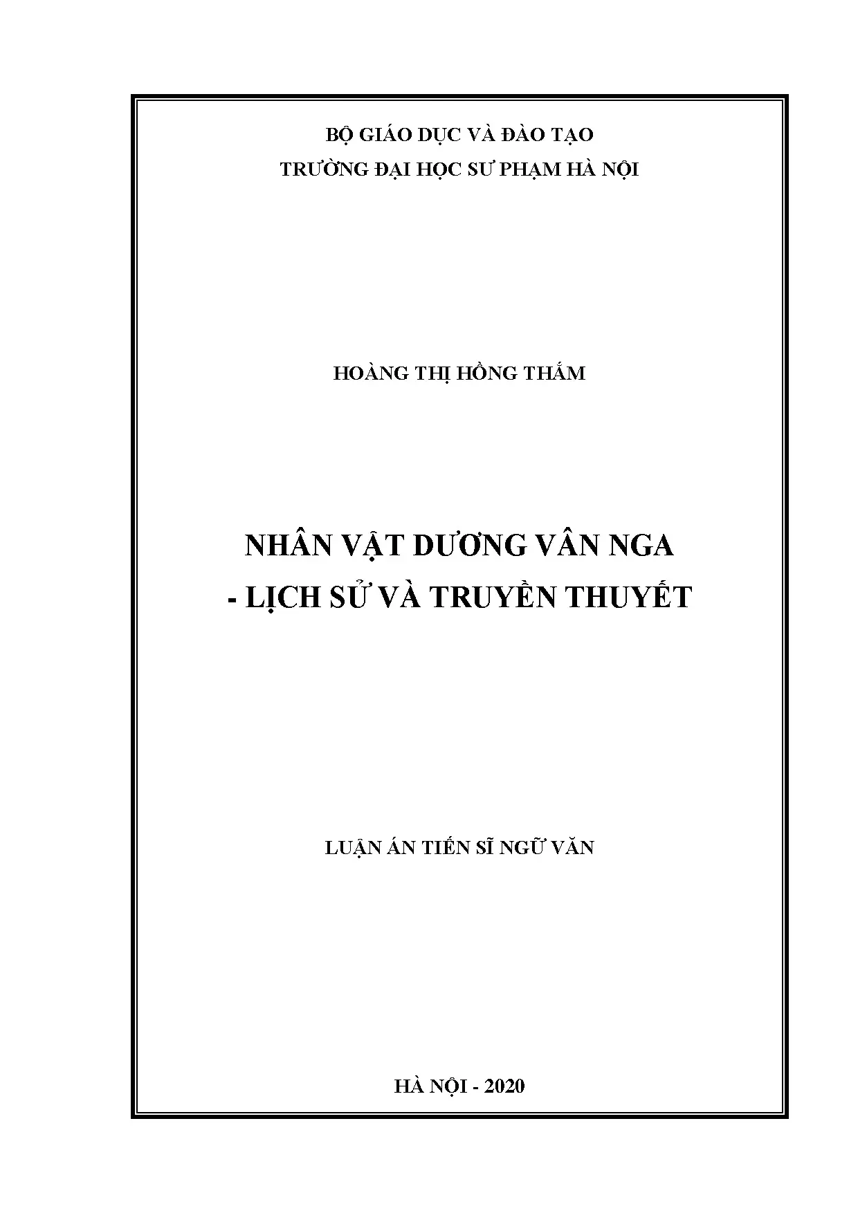 Luận án tiến sĩ: Dương Vân Nga - Lịch sử và truyền thuyết