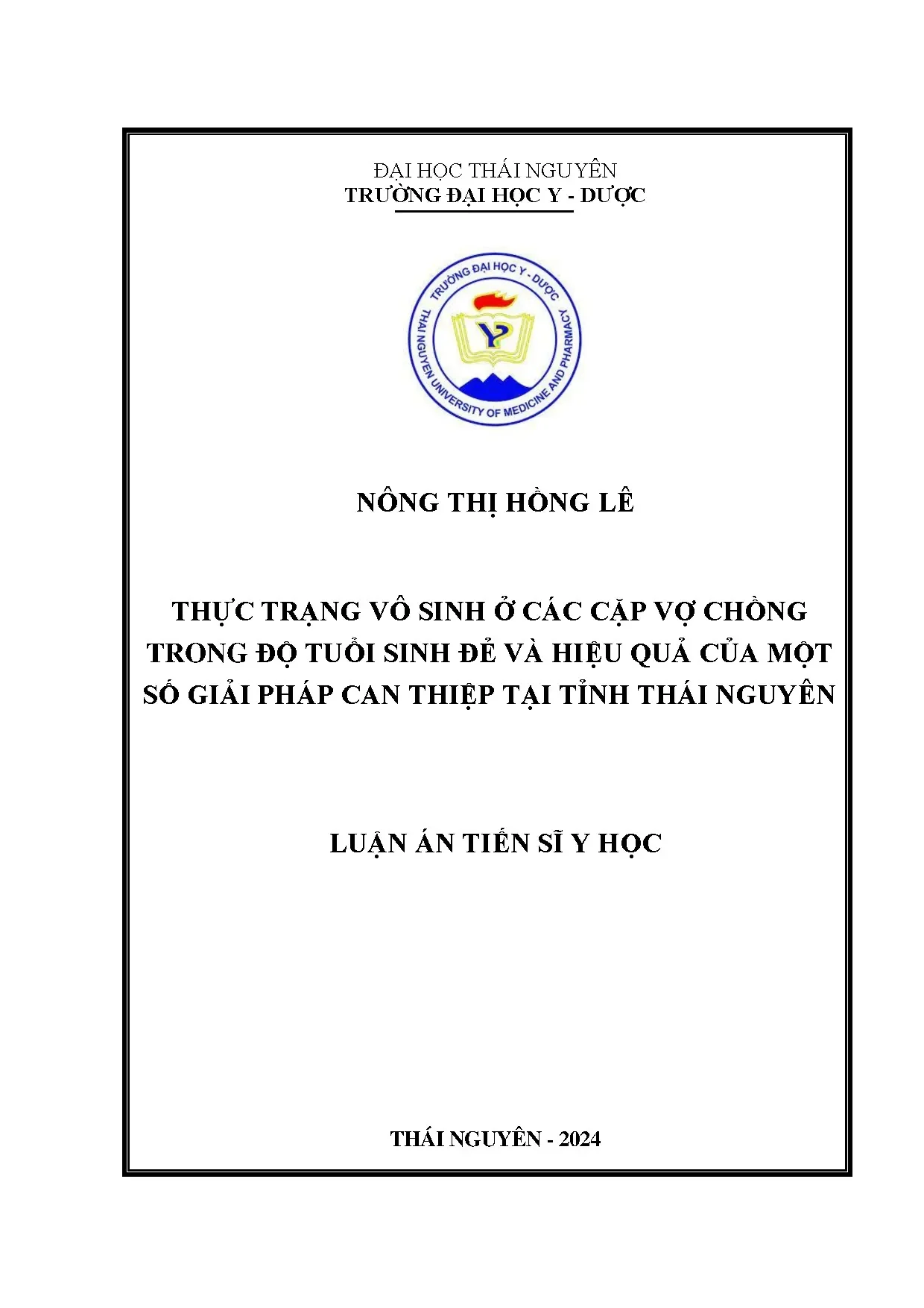 Vô sinh ở cặp vợ chồng: Thực trạng và giải pháp can thiệp Thái Nguyên