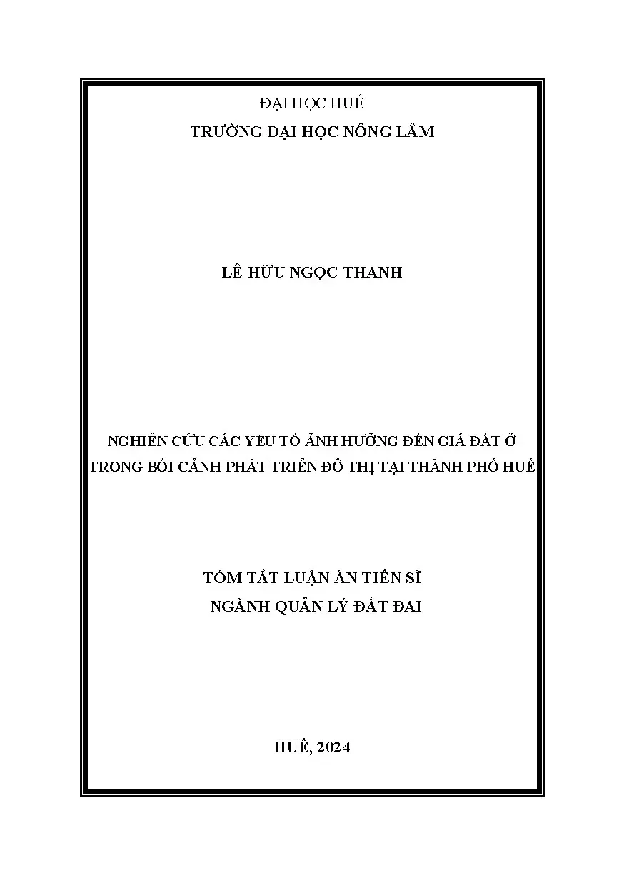 Yếu tố ảnh hưởng giá đất ở trong phát triển đô thị Huế
