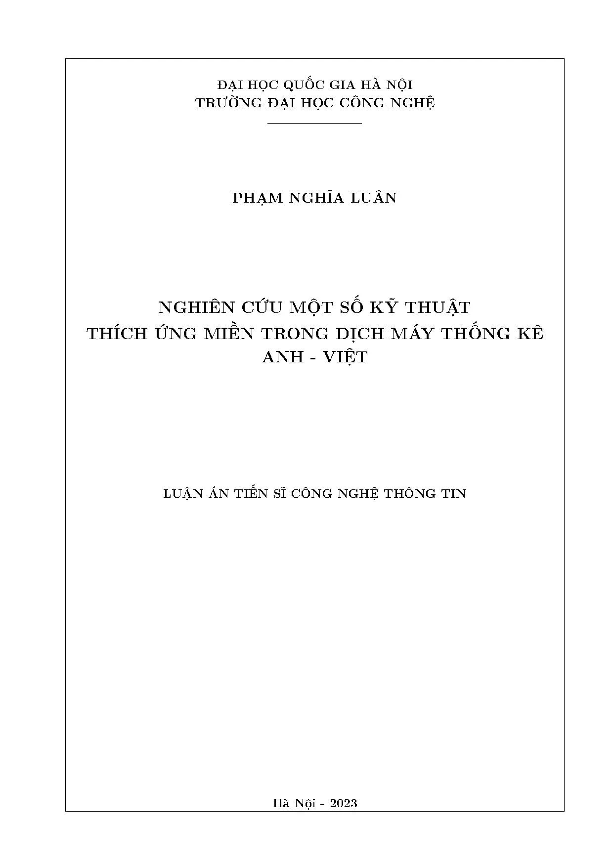Kỹ thuật thích ứng miền trong dịch máy thống kê Anh-Việt