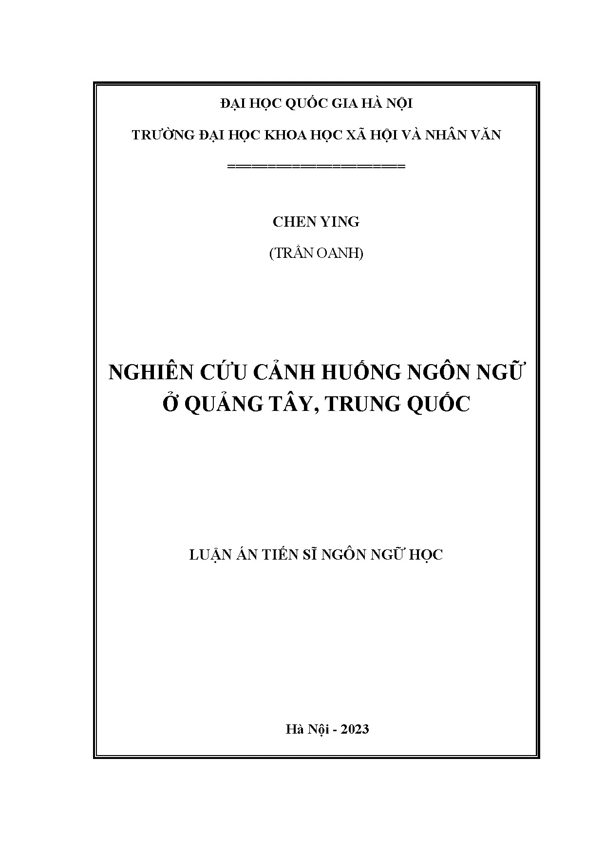 Cảnh huống ngôn ngữ ở Quảng Tây, Trung Quốc - Luận án tiến sĩ