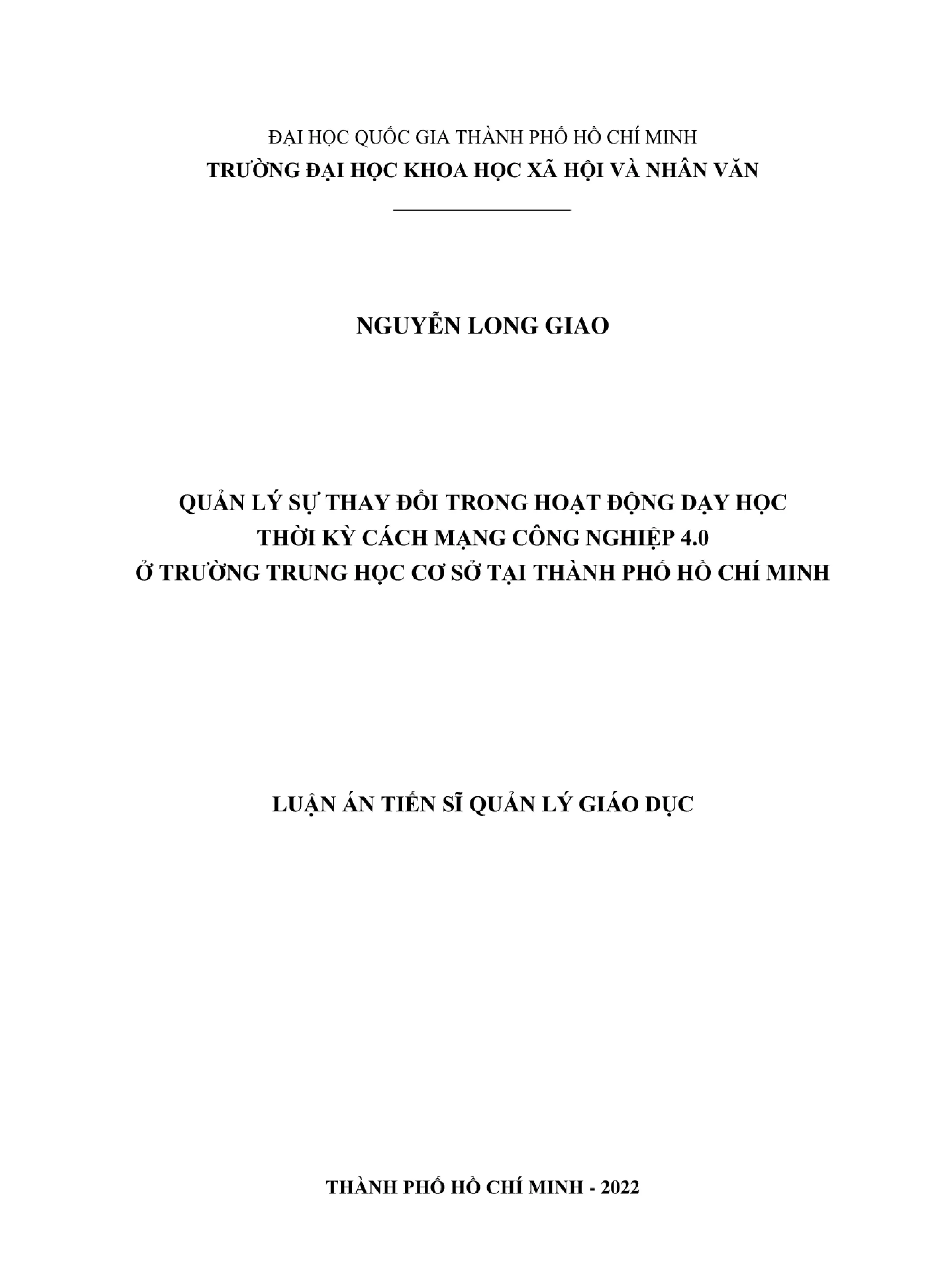 Quản lý sự thay đổi dạy học Công nghiệp 4.0 tại THCS TP.HCM