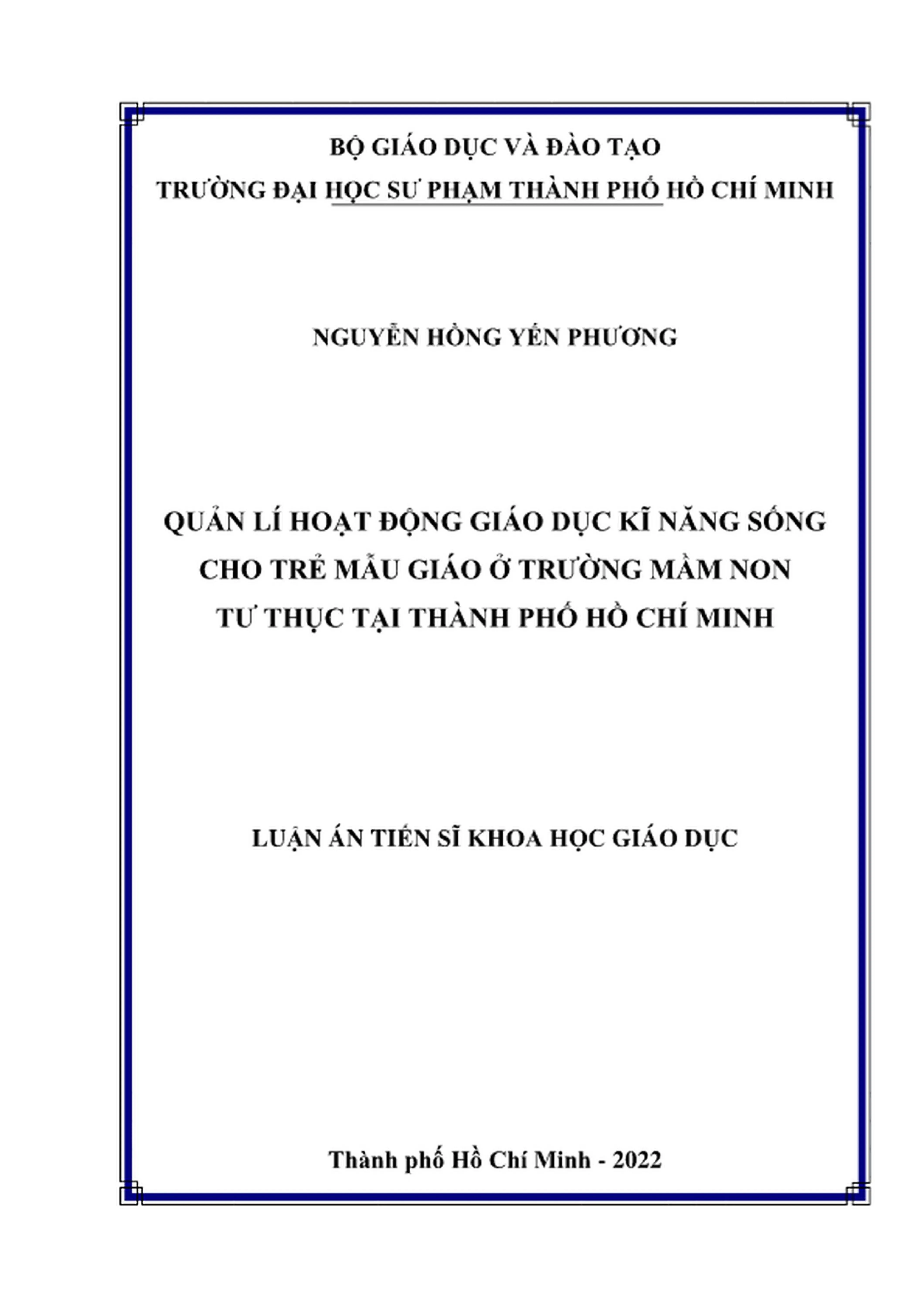 Quản lí giáo dục kĩ năng sống cho trẻ mẫu giáo