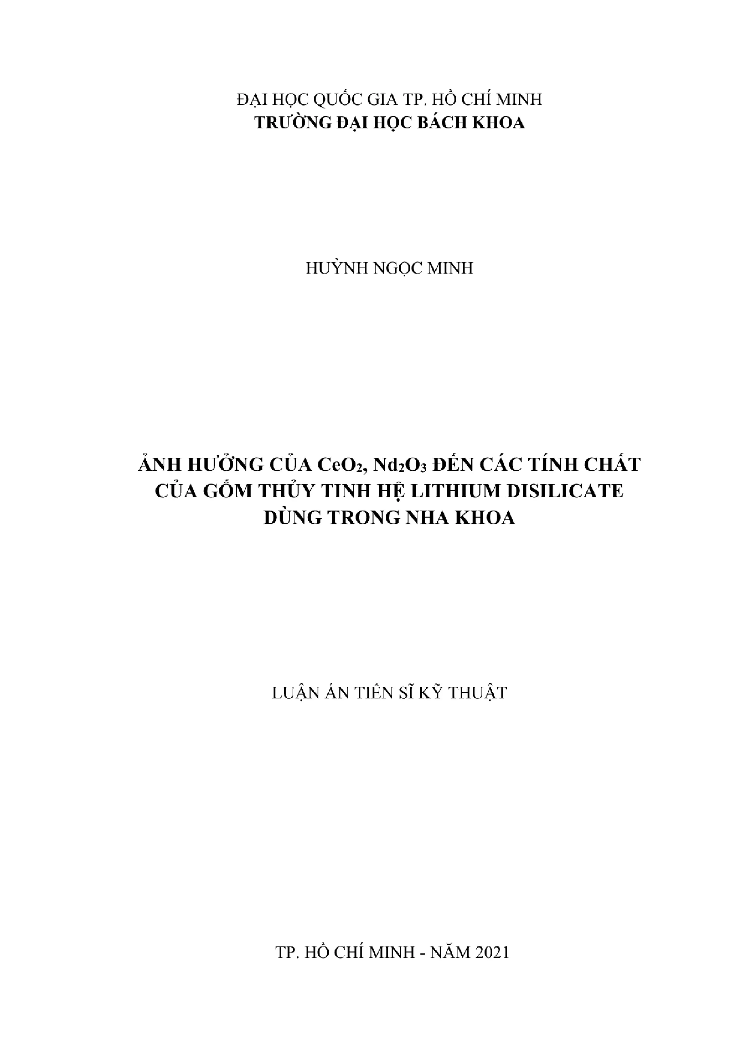 Ảnh hưởng CeO2 Nd2O3 đến gốm thủy tinh lithium disilicate nha khoa