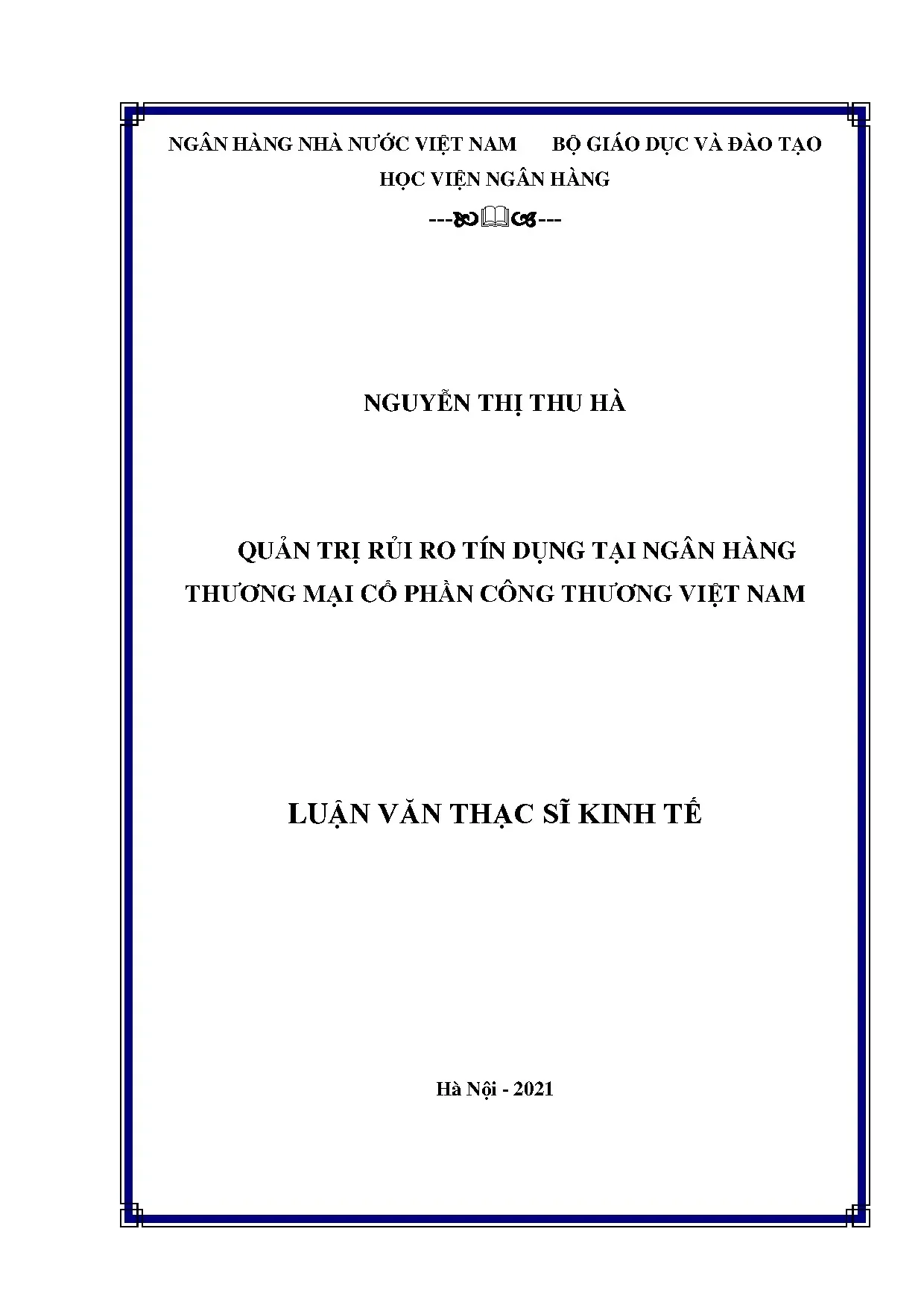 Quản trị rủi ro tín dụng tại ngân hàng thương mại cổ phần công thương việt nam