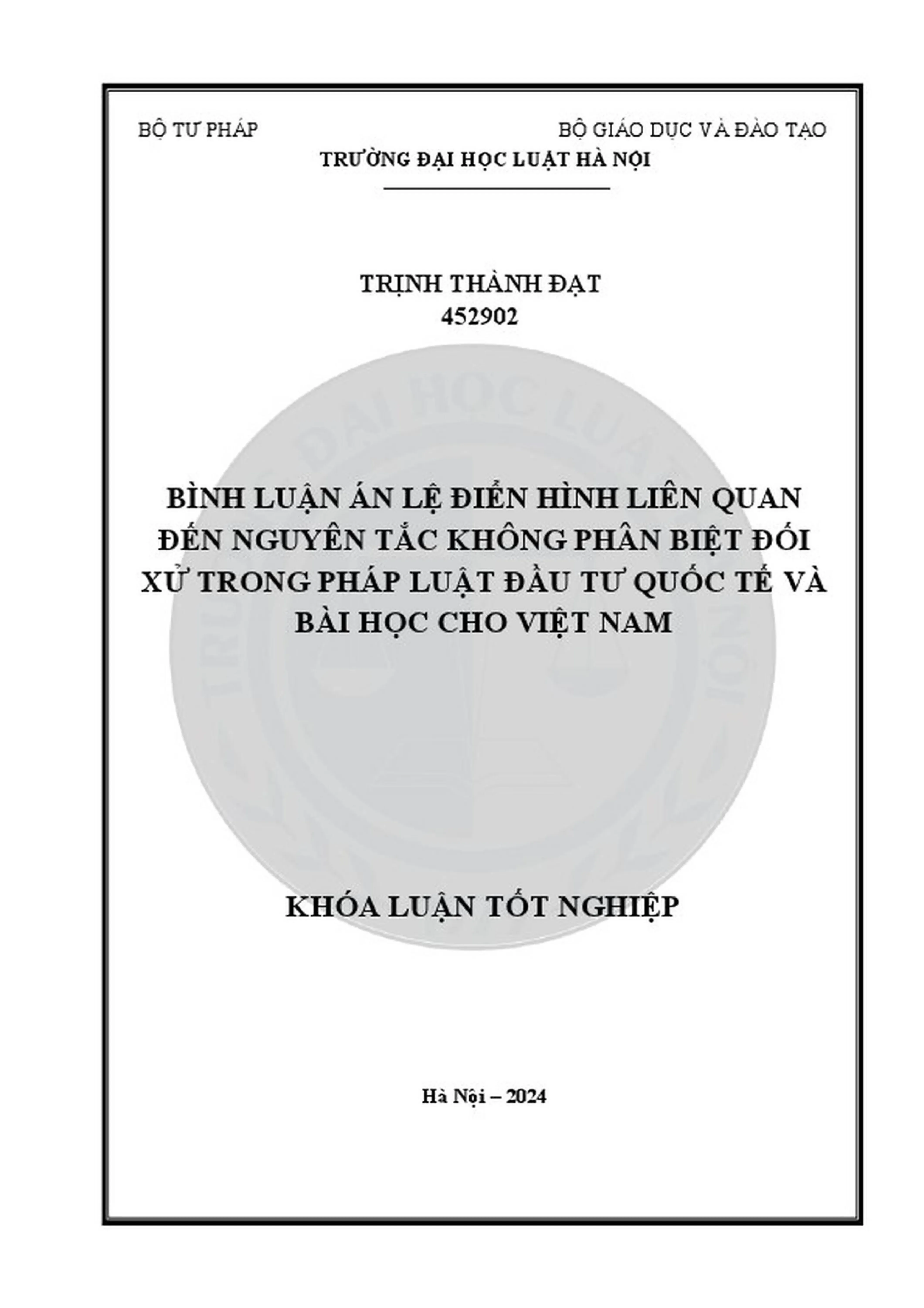 Nguyên tắc không phân biệt đối xử trong đầu tư quốc tế