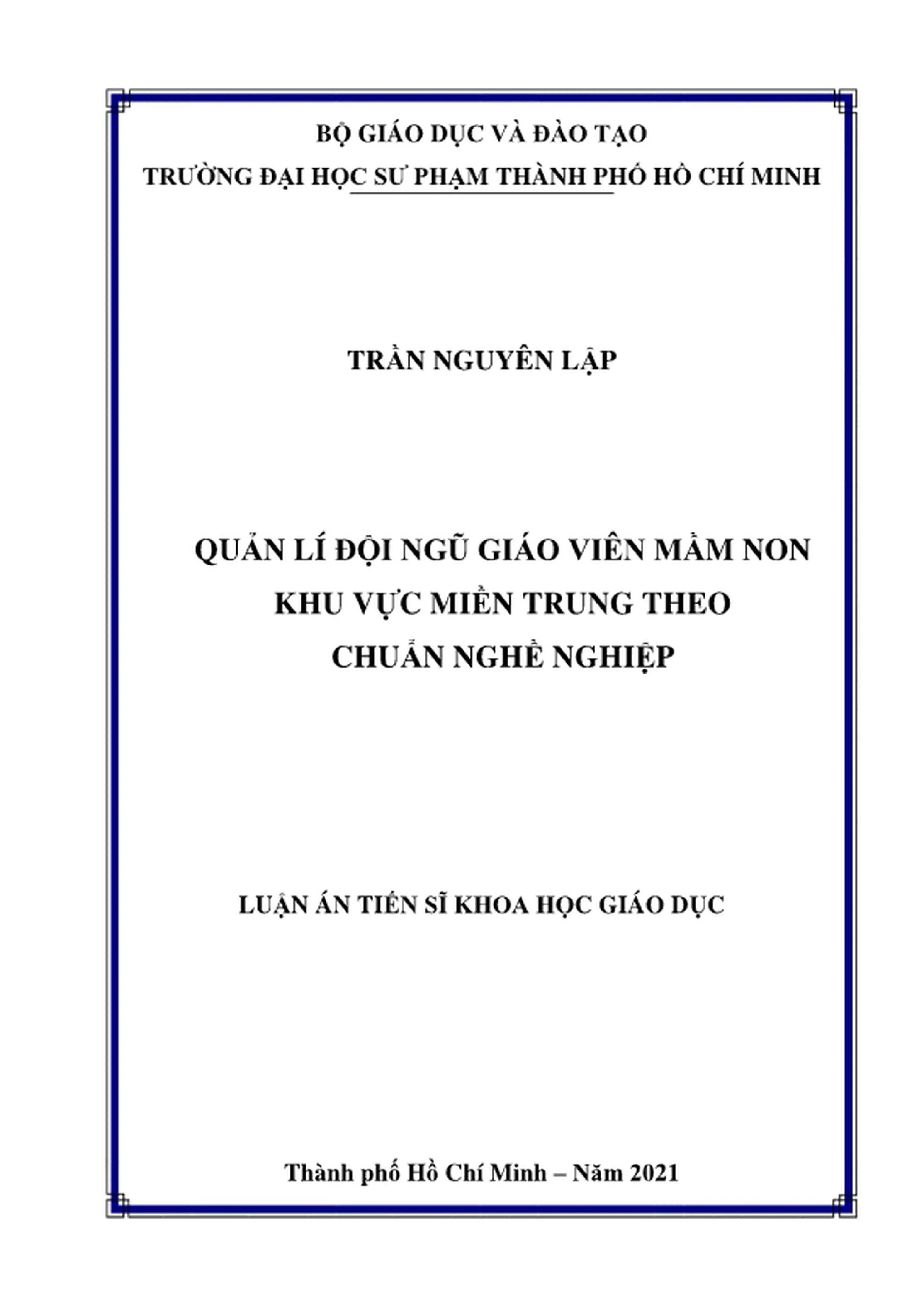 Quản lí đội ngũ giáo viên mầm non miền Trung theo chuẩn nghề