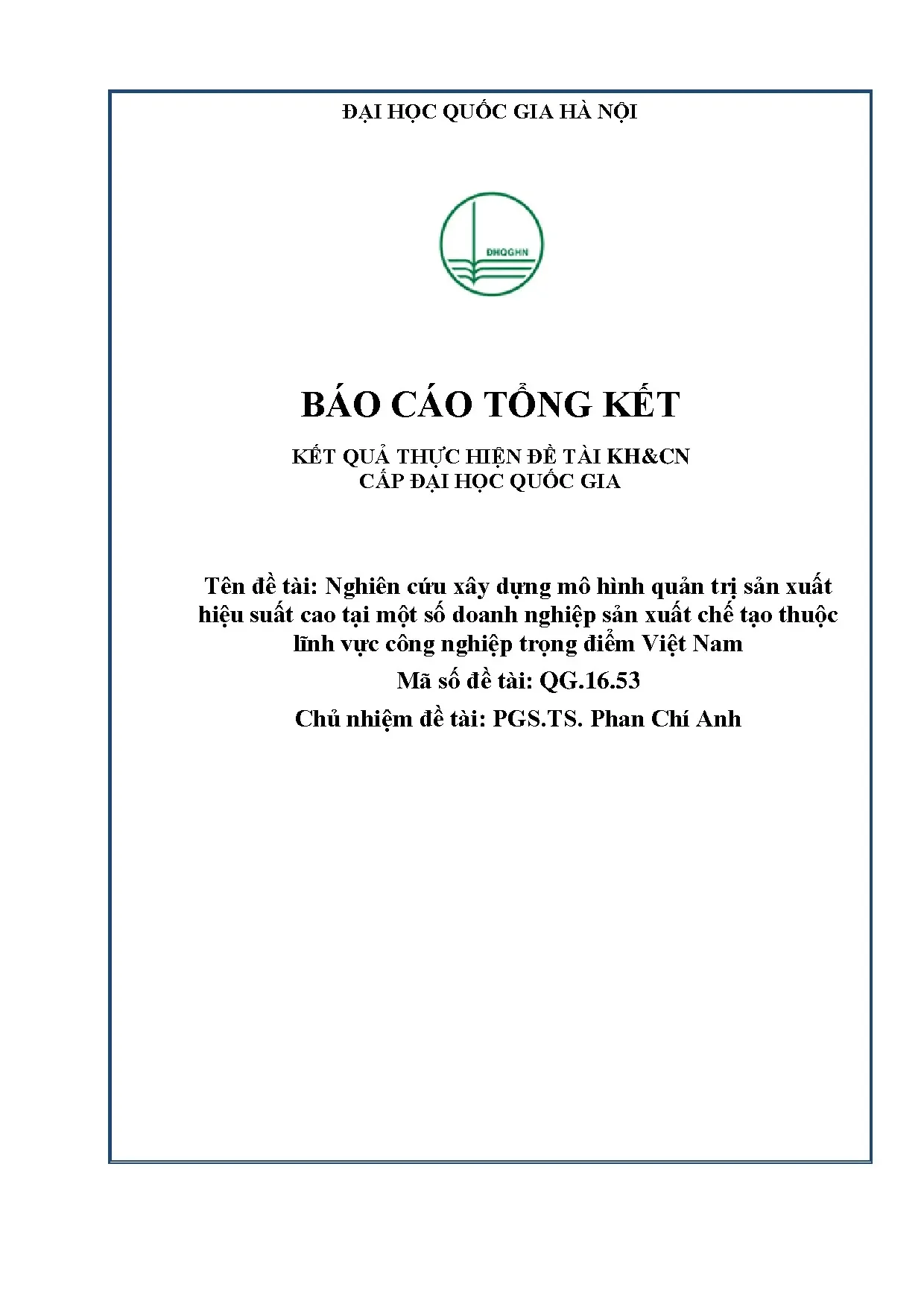 Mô hình quản trị sản xuất hiệu suất cao doanh nghiệp Việt Nam