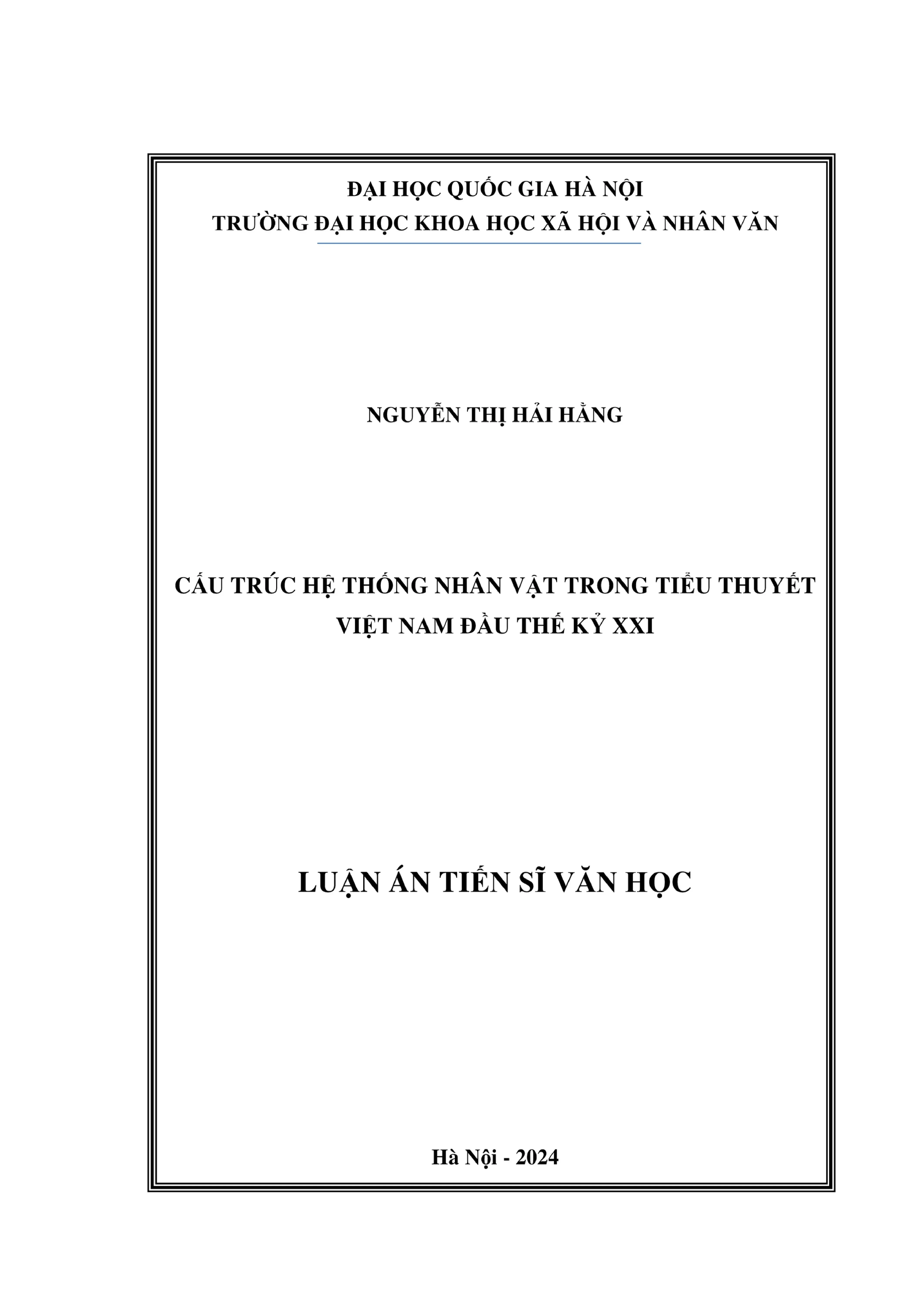 Cấu trúc hệ thống nhân vật tiểu thuyết Việt Nam đầu thế kỷ XXI