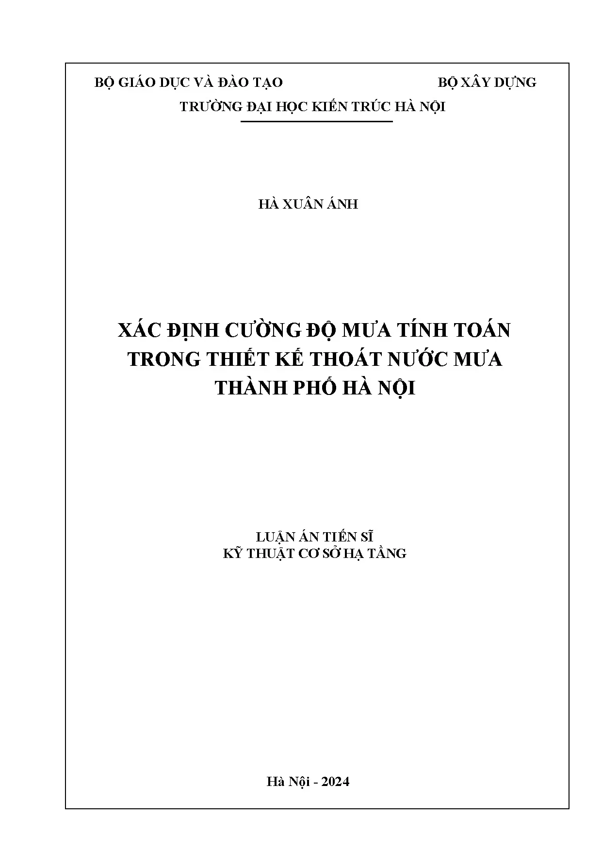 Xác định cường độ mưa tính toán thiết kế thoát nước Hà Nội