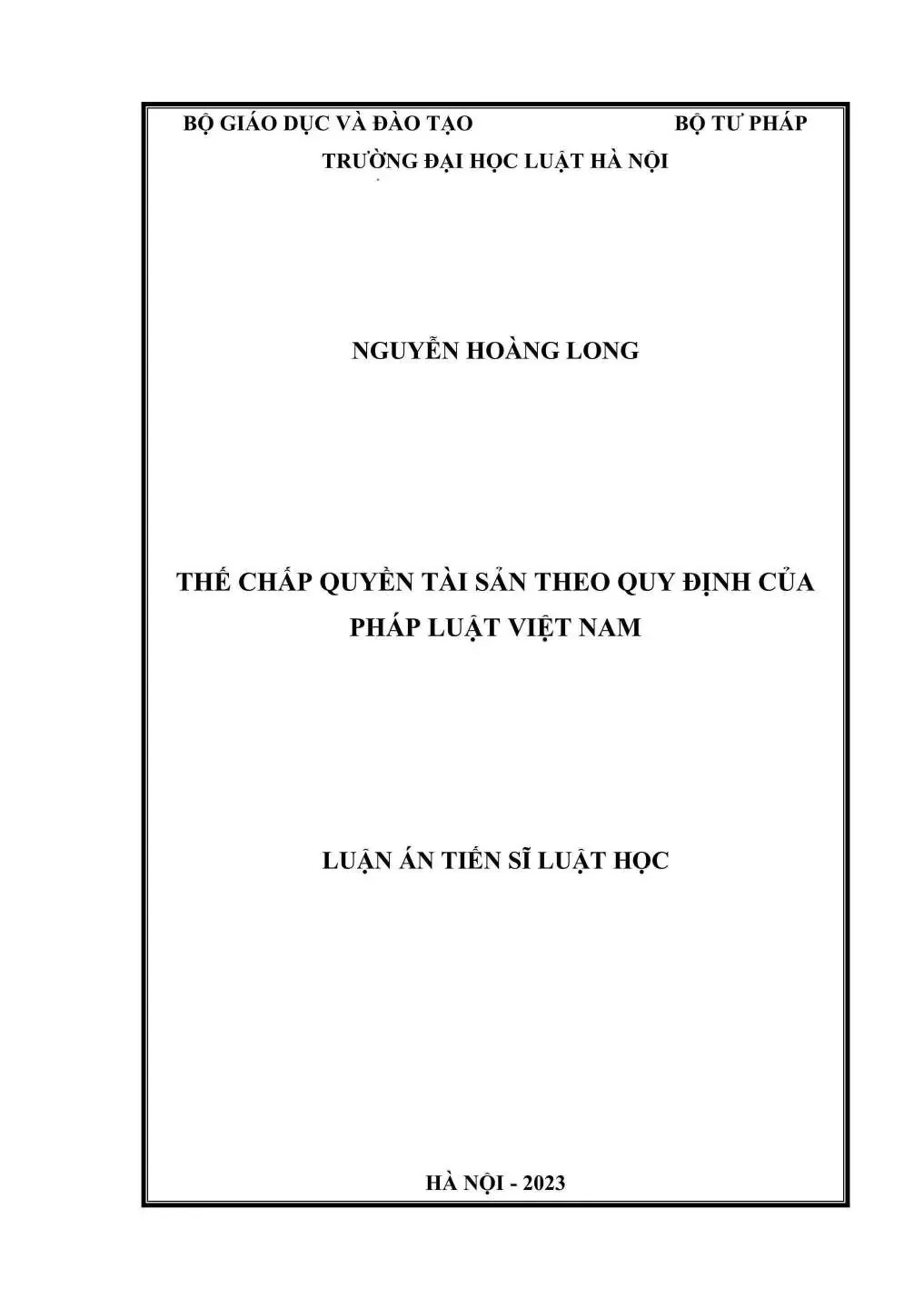 Luận án tiến sĩ Luật học: Thế chấp quyền tài sản theo quy định của pháp luật Việt Nam