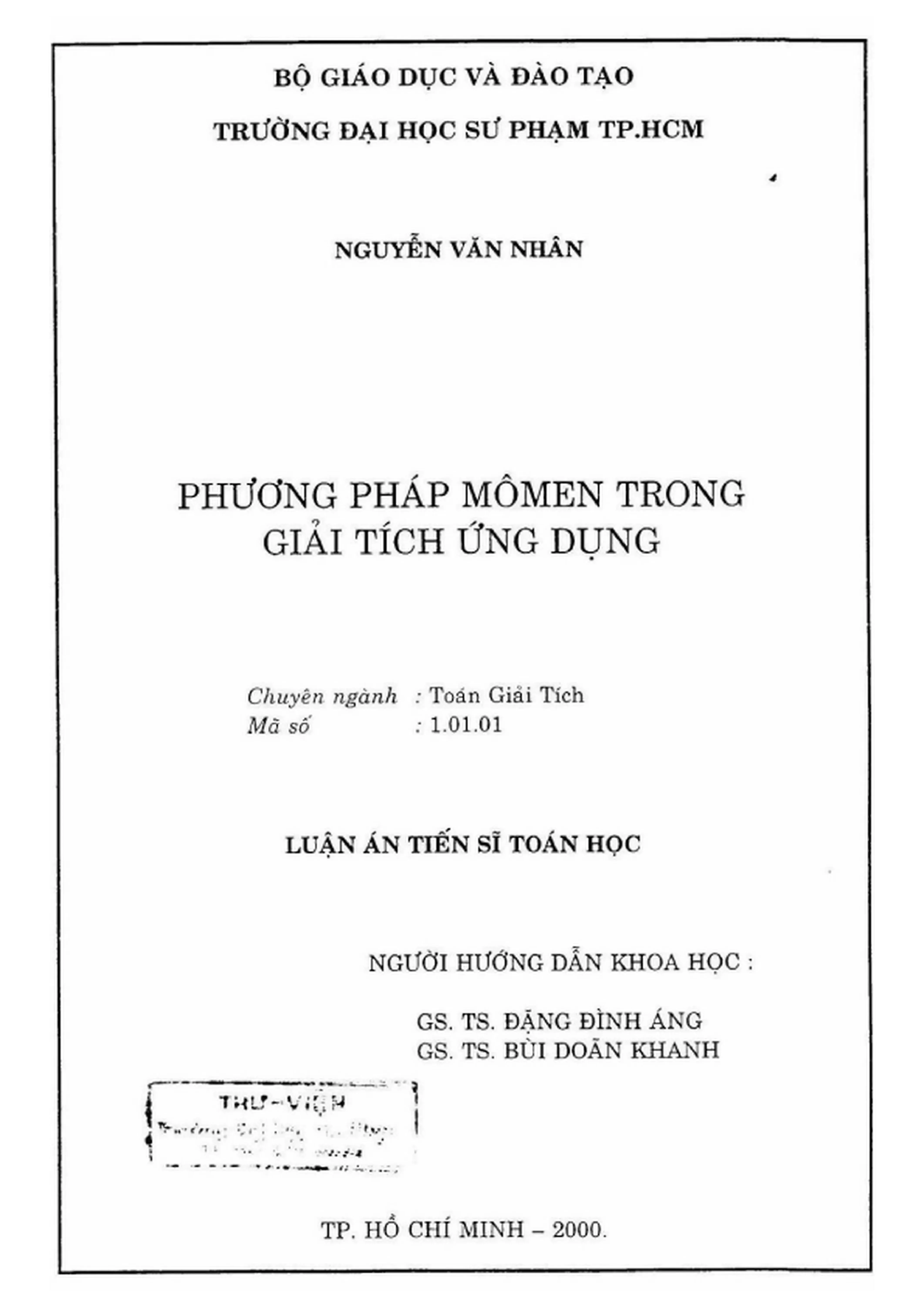 Phương pháp mômen trong giải tích ứng dụng
