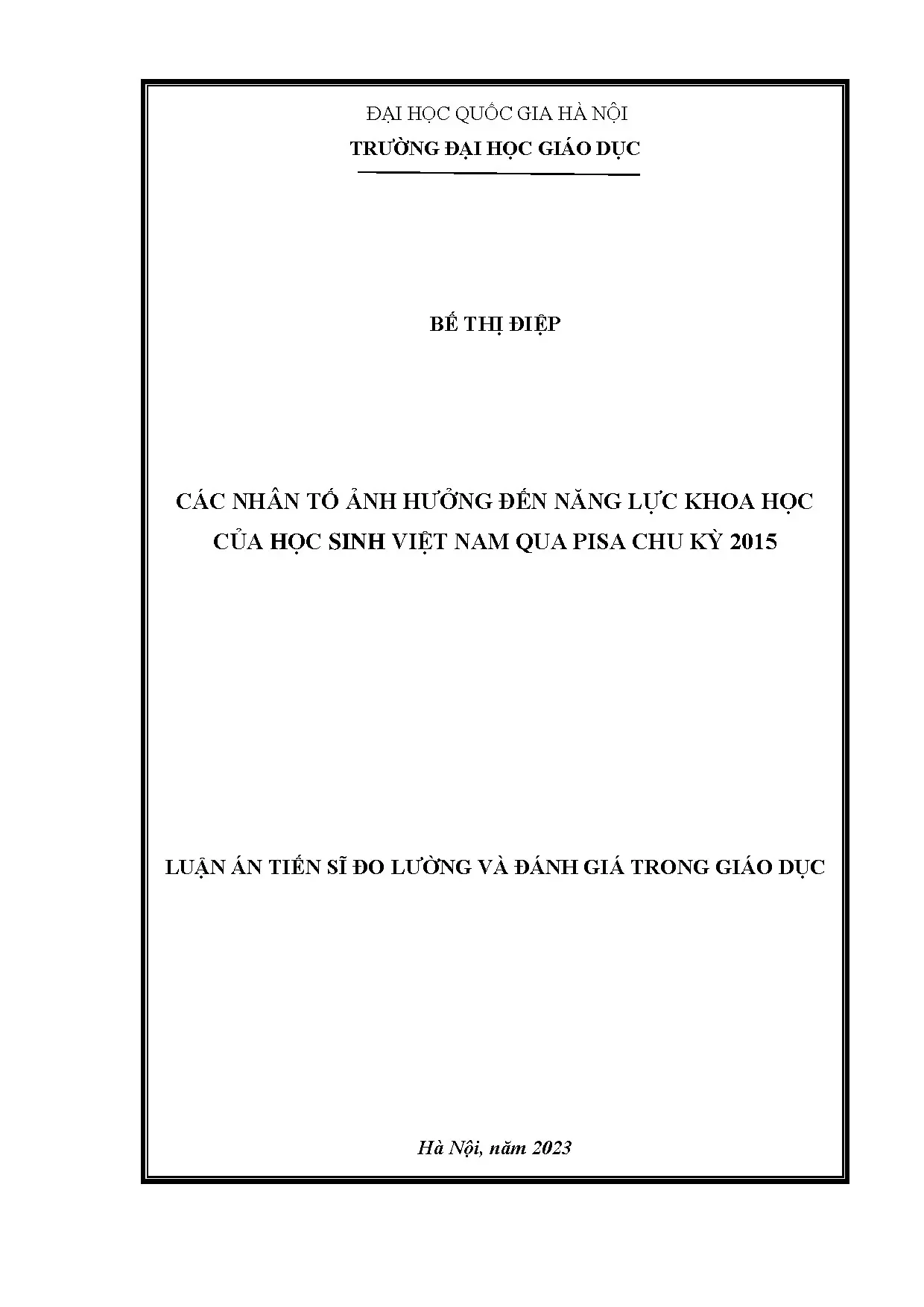 Nhân tố ảnh hưởng năng lực khoa học học sinh Việt Nam PISA 2015
