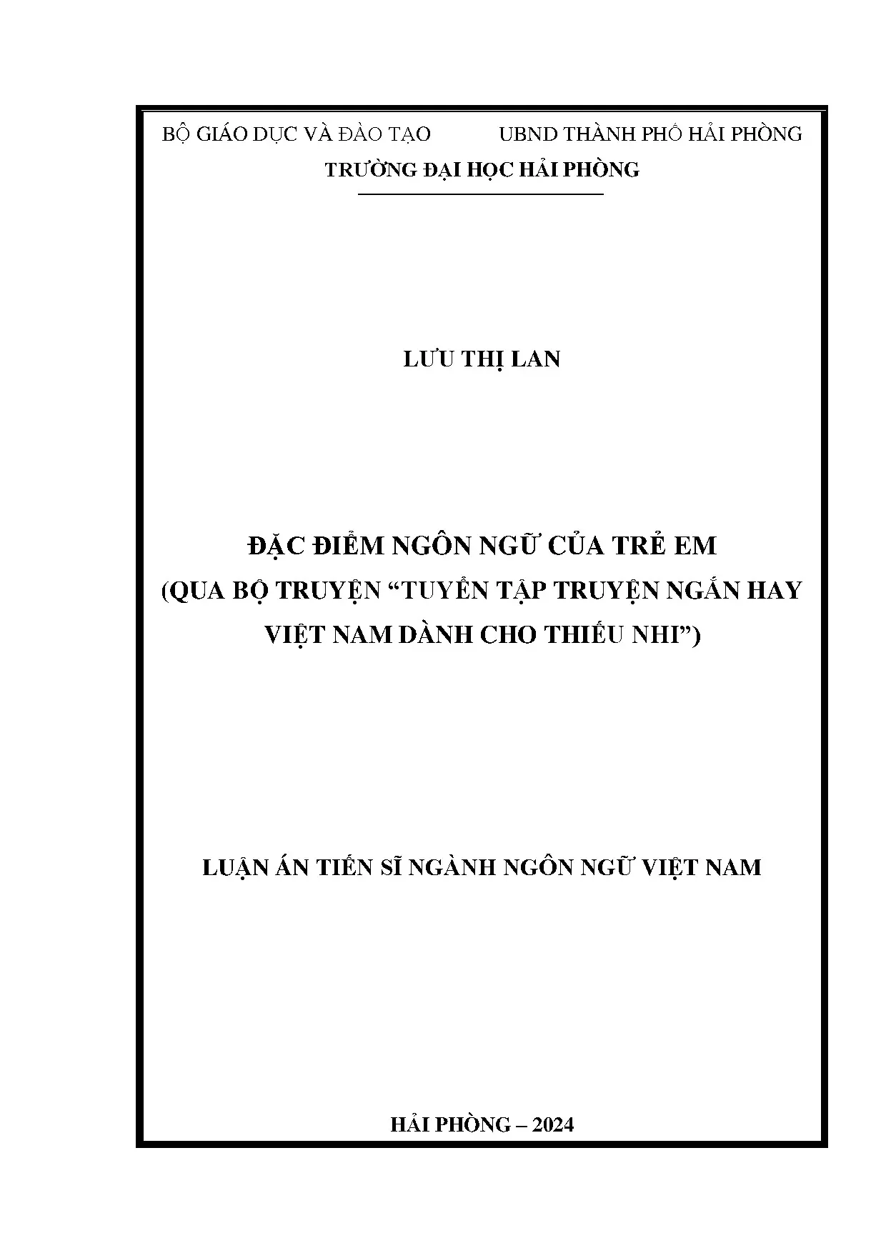 Đặc điểm ngôn ngữ của trẻ em qua truyện ngắn Việt Nam