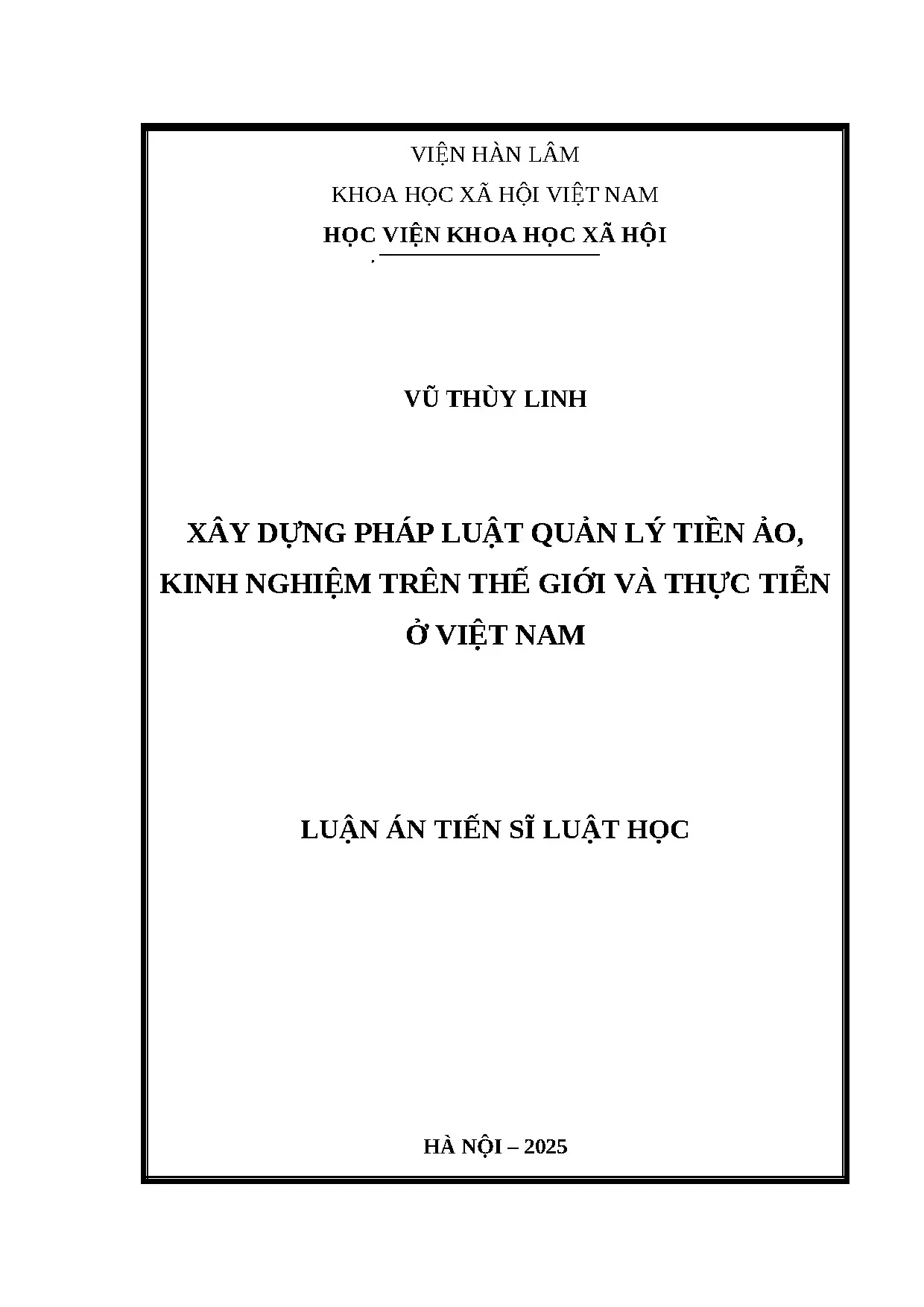 Luận án xây dựng pháp luật quản lý tiền ảo