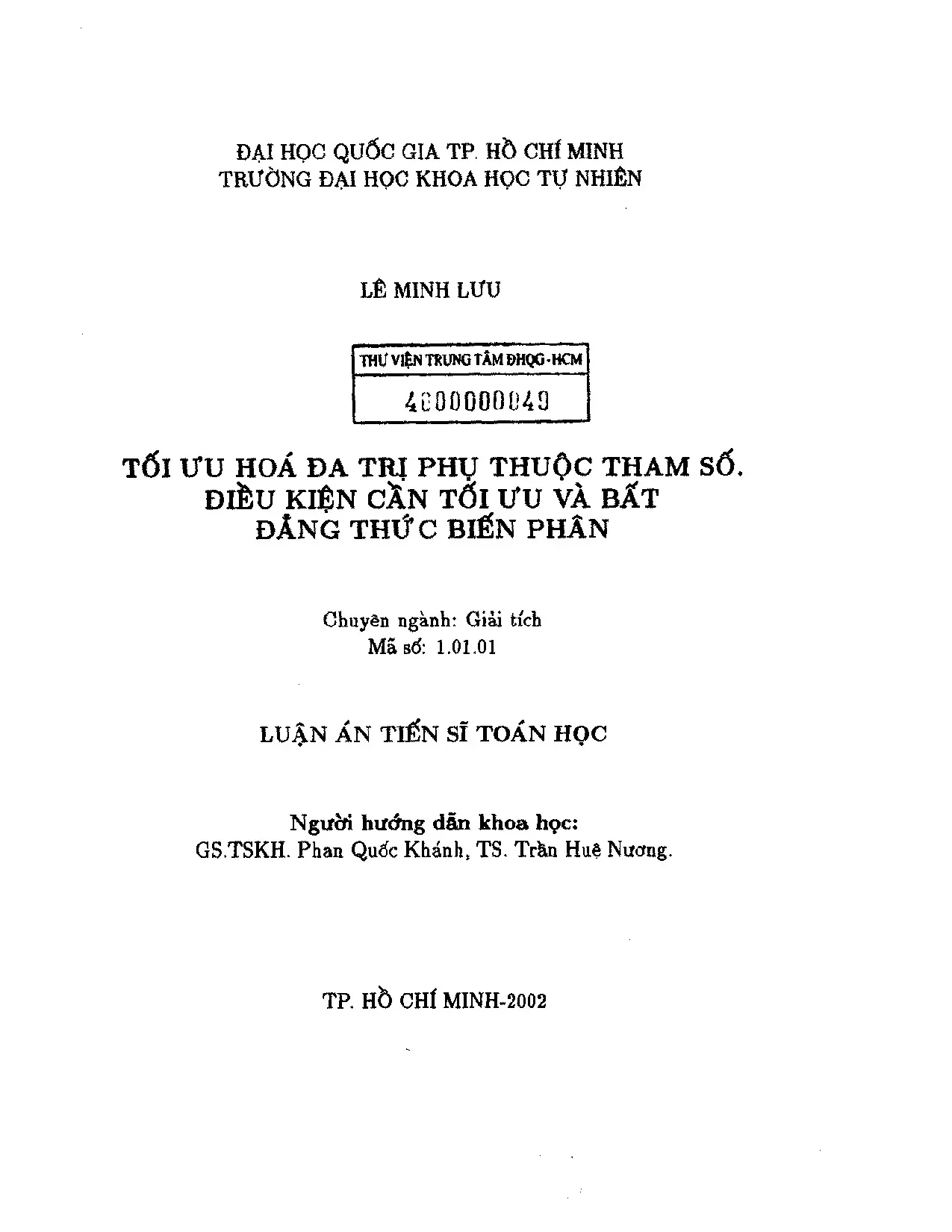Tối ưu hóa đa trị phụ thuộc tham số và biến phân