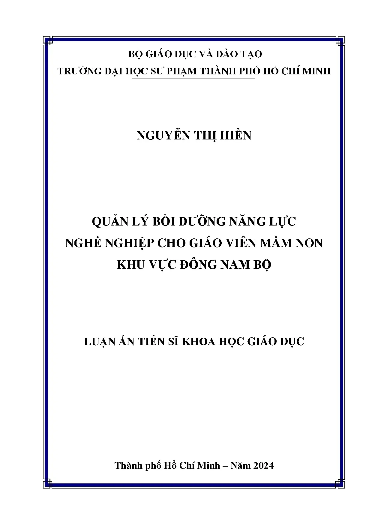 Quản lý bồi dưỡng năng lực nghề nghiệp giáo viên mầm non Đông Nam Bộ