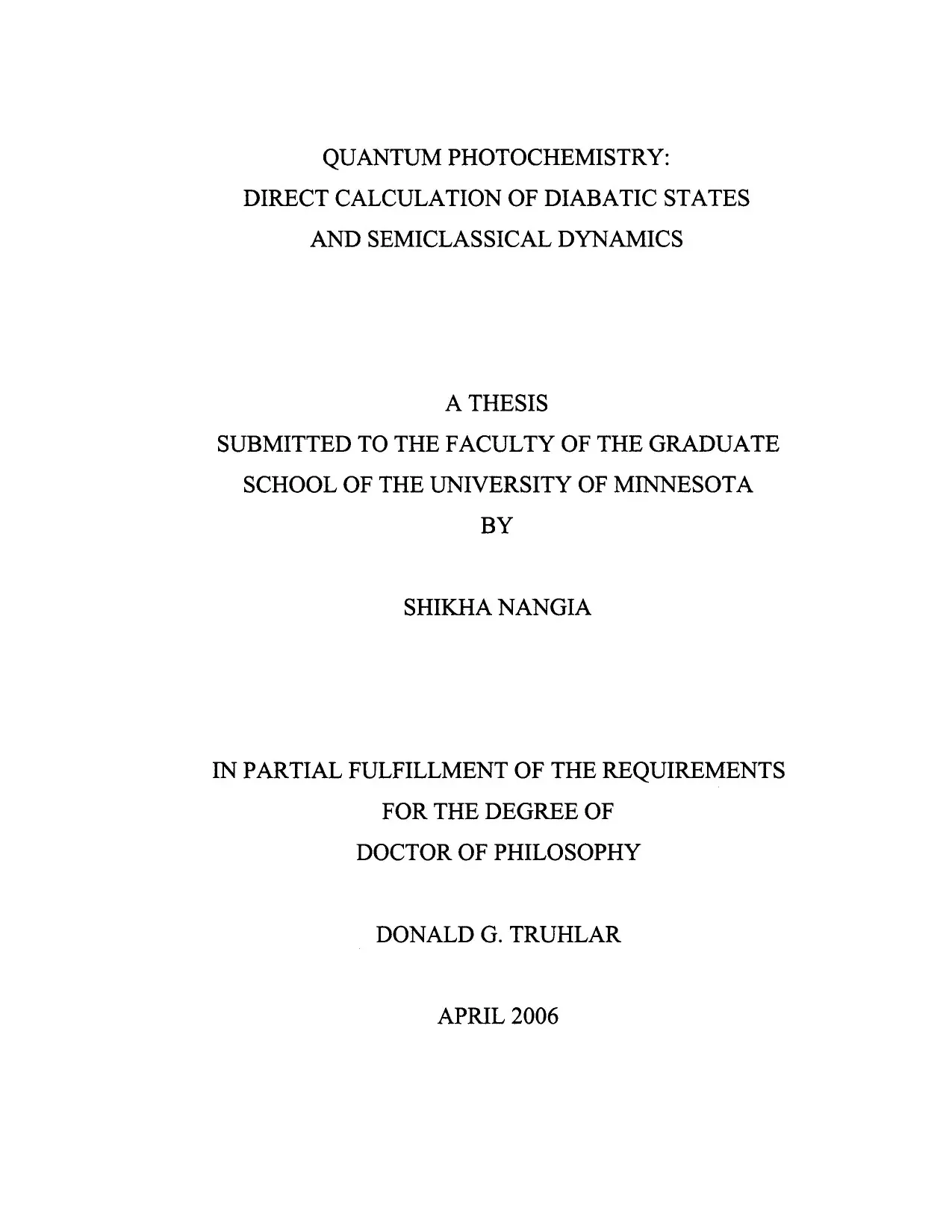 Luận án tiến sĩ: Quantum Photochemistry: Direct Calculation of Diabatic States and Semiclassical Dynamics