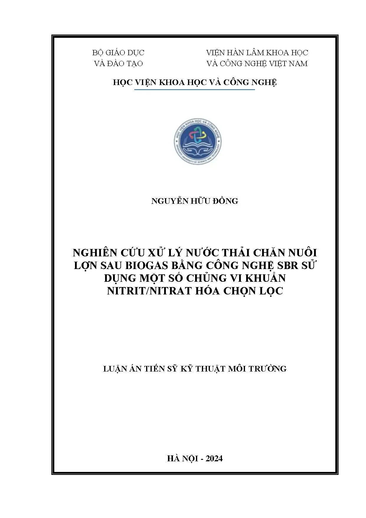 Xử lý nước thải chăn nuôi lợn bằng SBR với vi khuẩn nitrit/nitrat hóa
