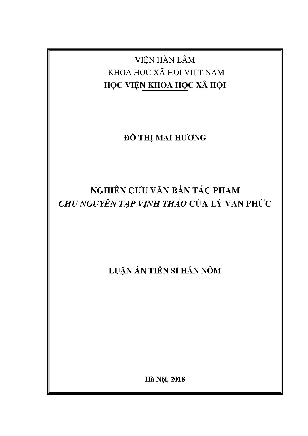 Luận án Hán Nôm: Chu Nguyên tạp vịnh thảo của Lý Văn Phức