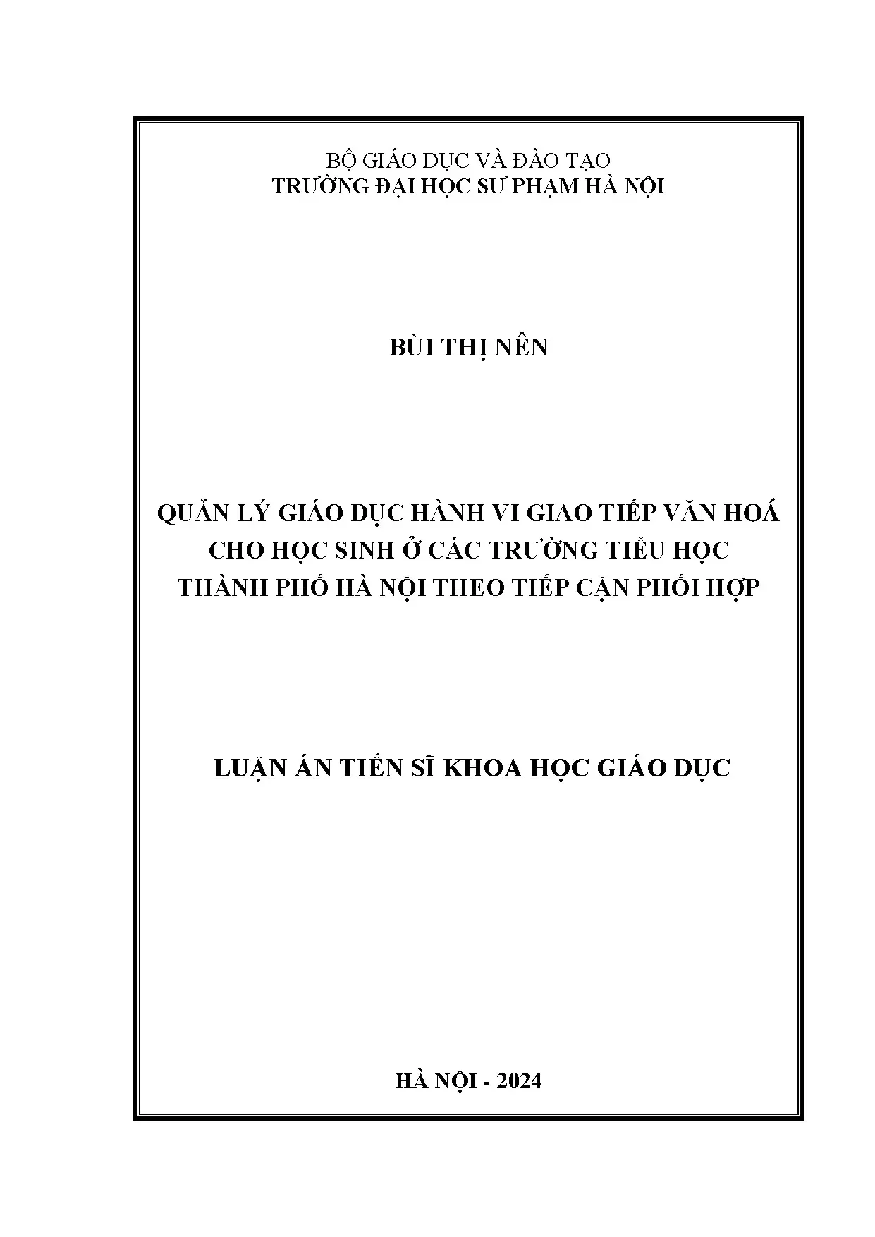 Quản lý giáo dục hành vi giao tiếp văn hóa học sinh tiểu học Hà Nội