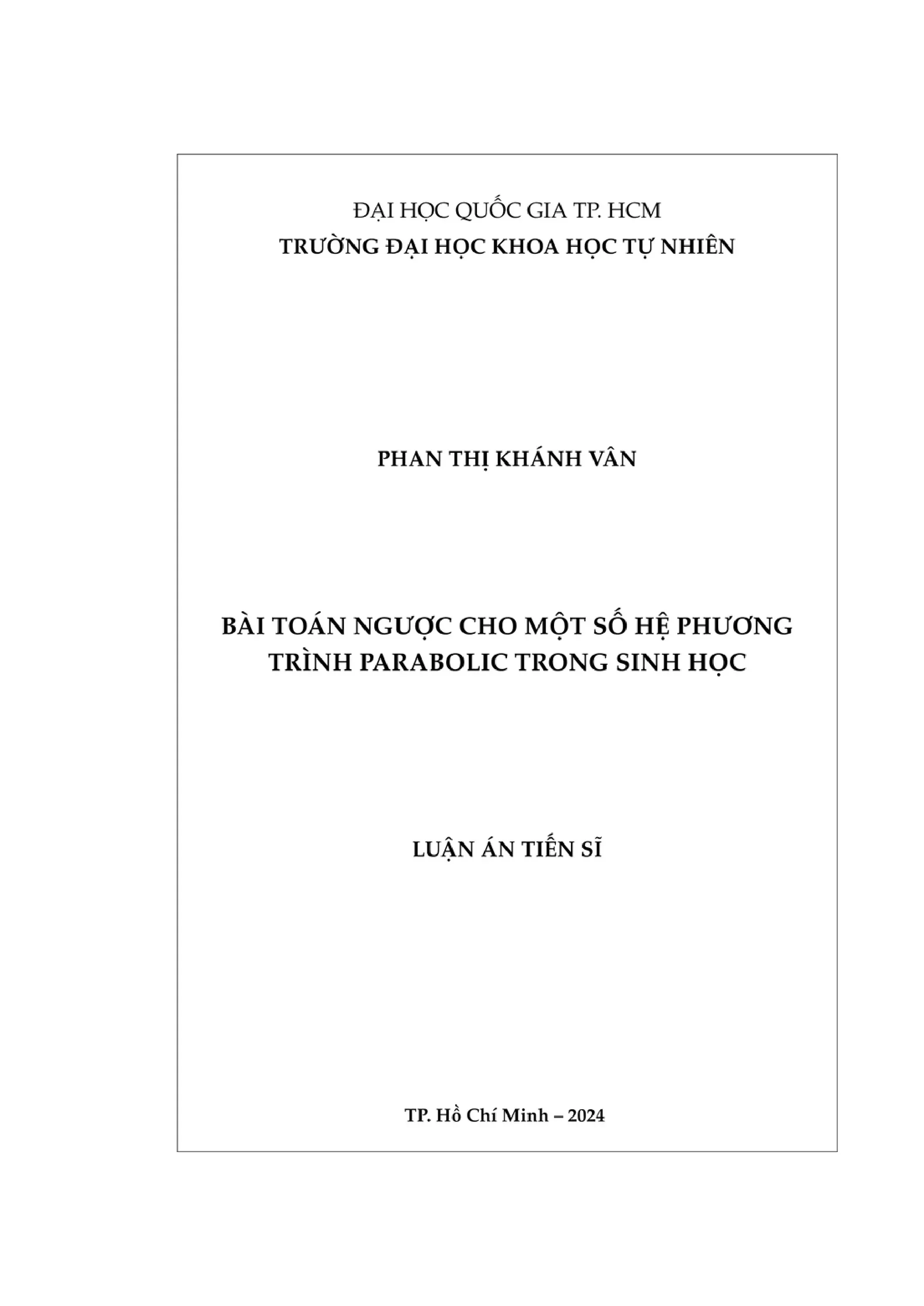 Bài toán ngược hệ phương trình parabolic sinh học