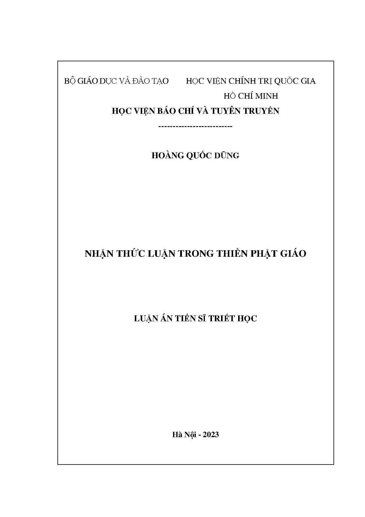 Nhận thức luận trong thiền Phật giáo - Luận án tiến sĩ