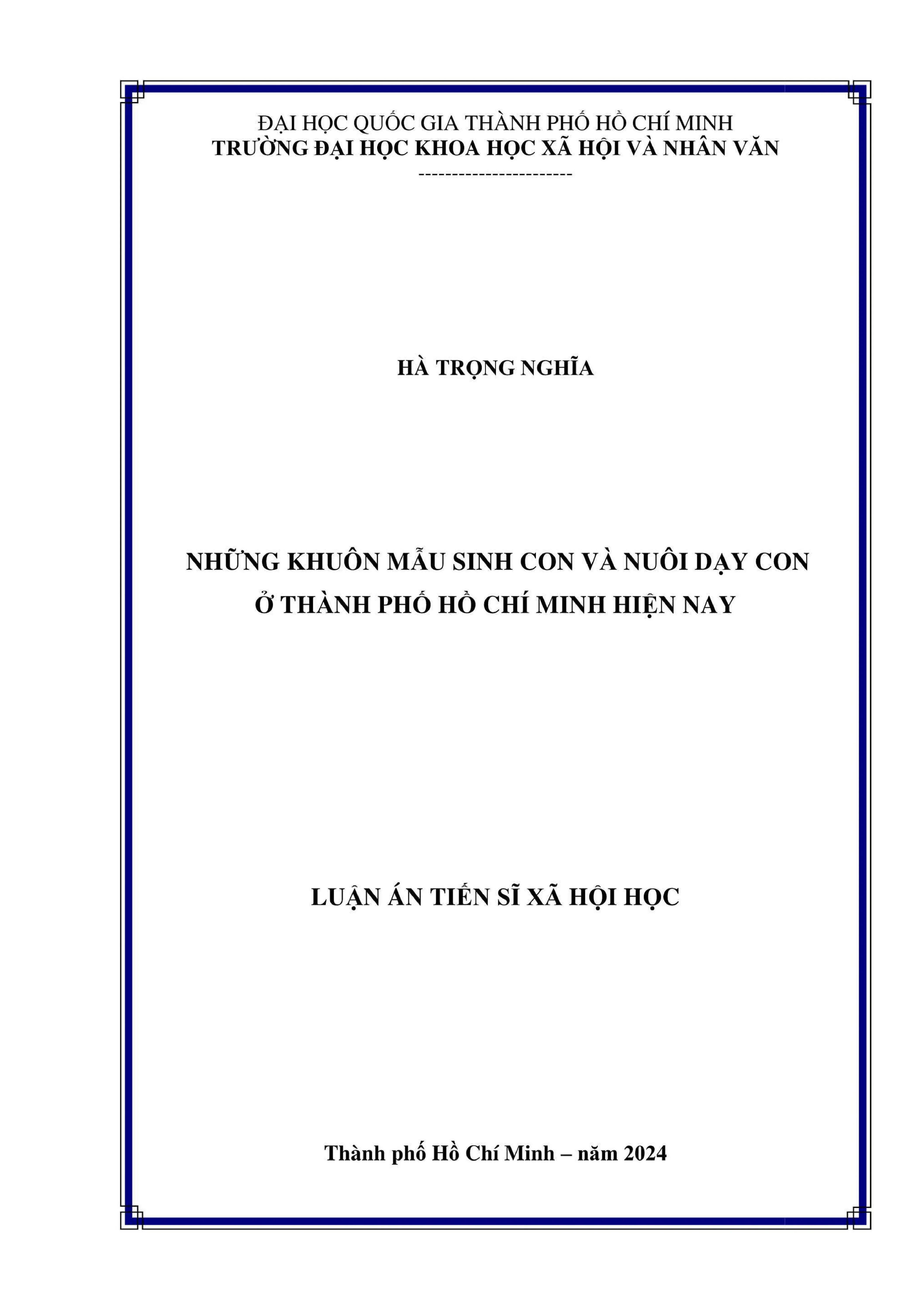 Khuôn mẫu sinh con và nuôi dạy con ở TP.HCM hiện nay