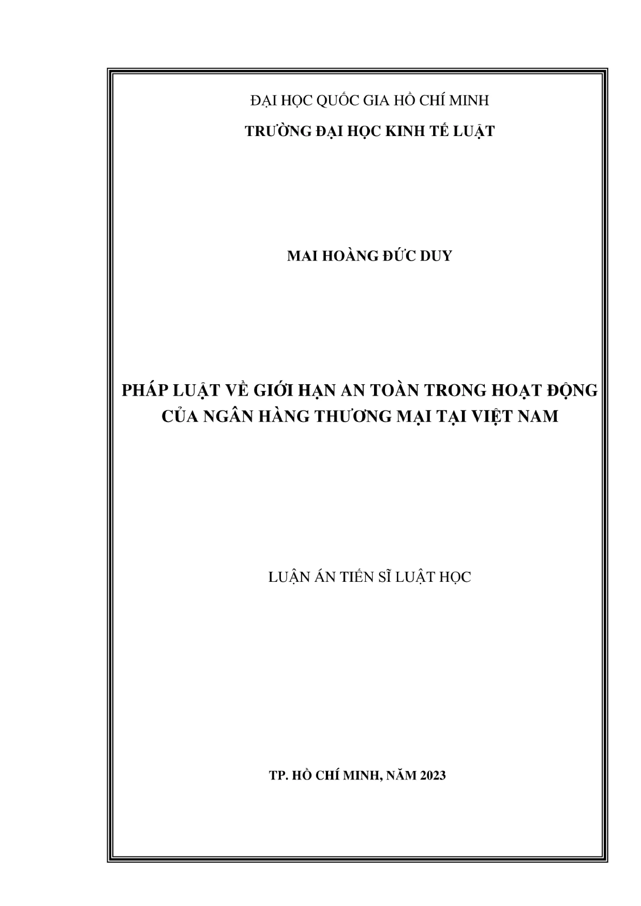 Luận án tiến sĩ Luật học: Pháp luật về giới hạn an toàn trong hoạt động của ngân hàng thương mại tại Việt Nam