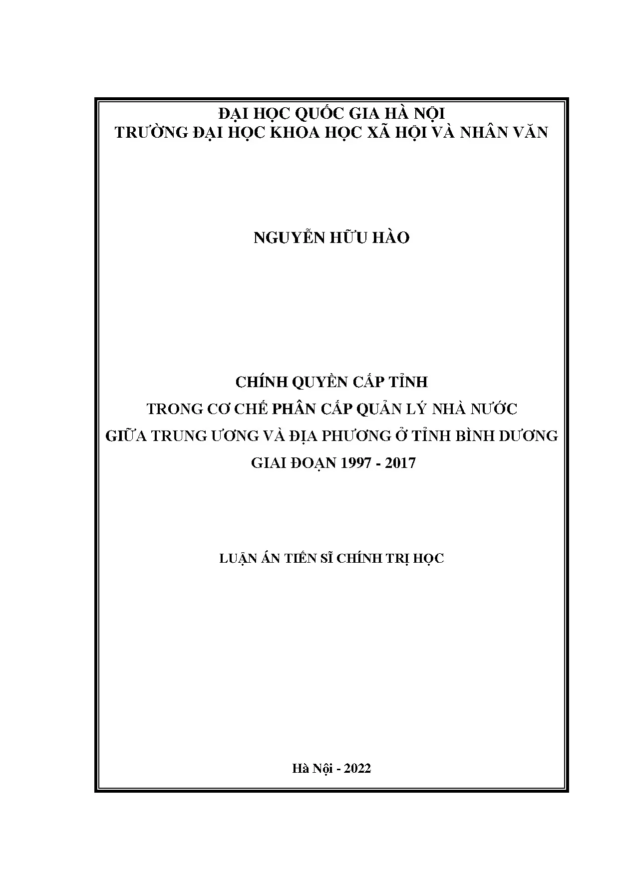Chính quyền tỉnh Bình Dương: Phân cấp quản lý nhà nước 1997-2017