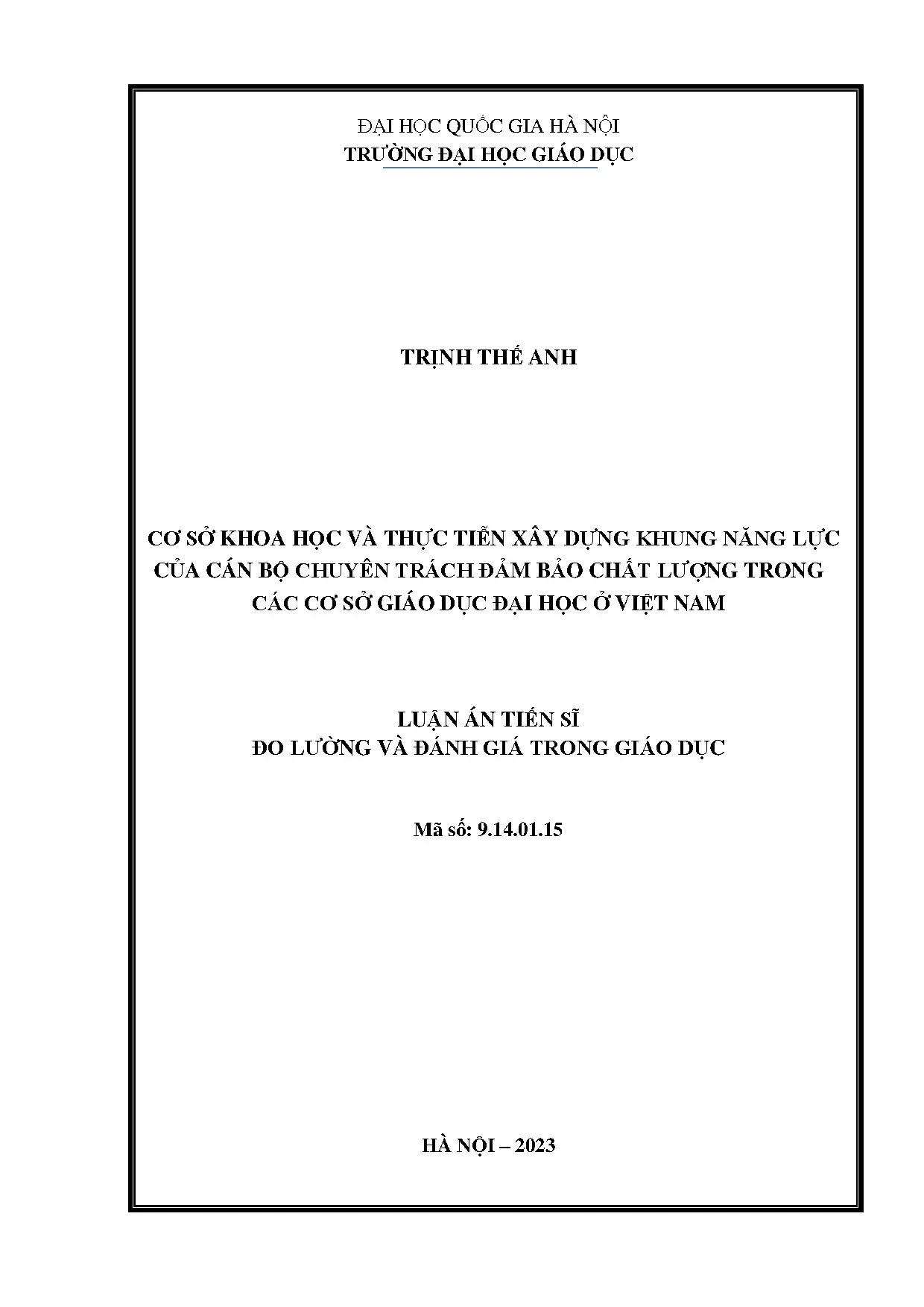 Khung năng lực cán bộ đảm bảo chất lượng giáo dục đại học