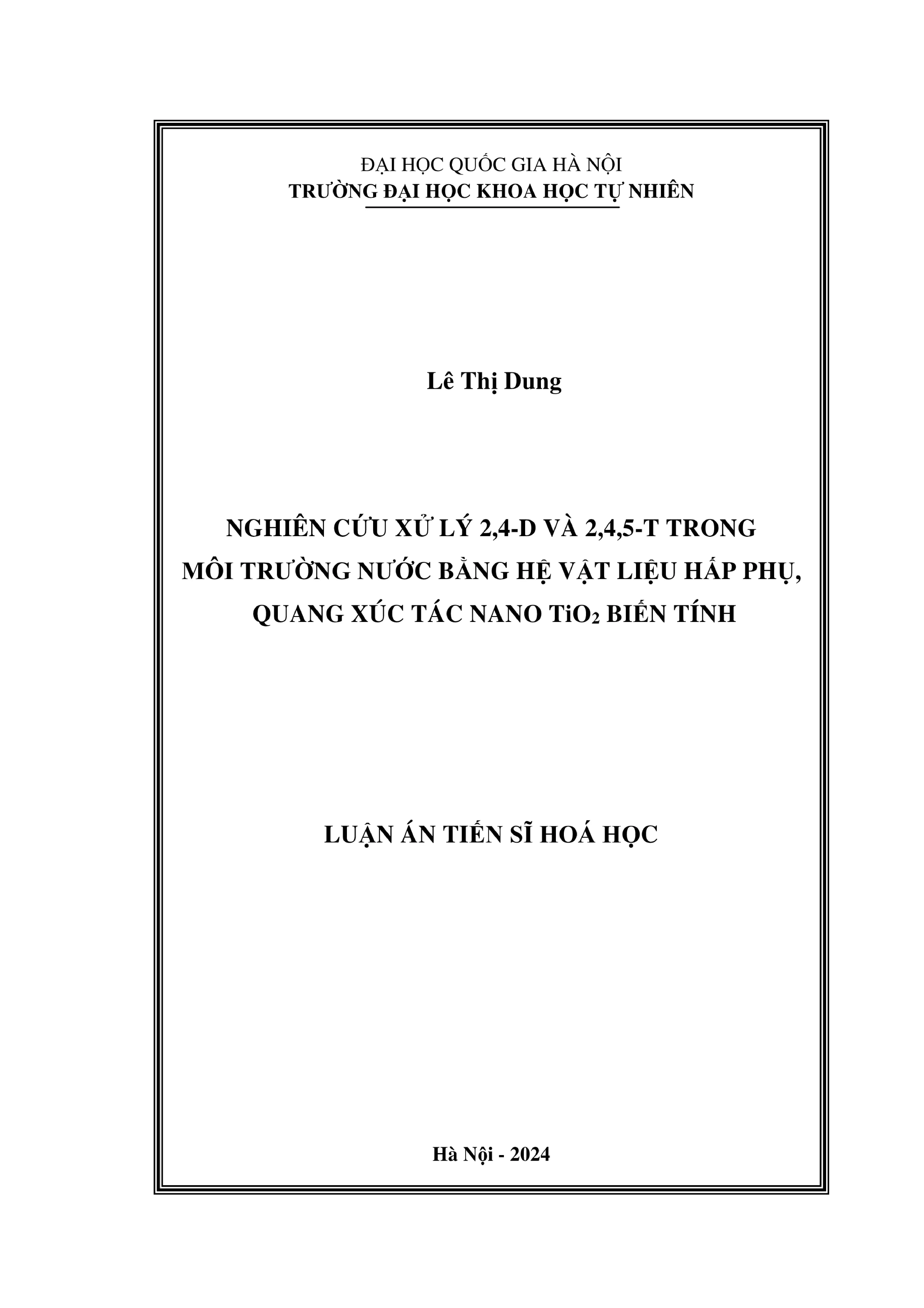 Hóa học: Xử lý 2,4-D, 2,4,5-T nước bằng nano TiO2 biến tính