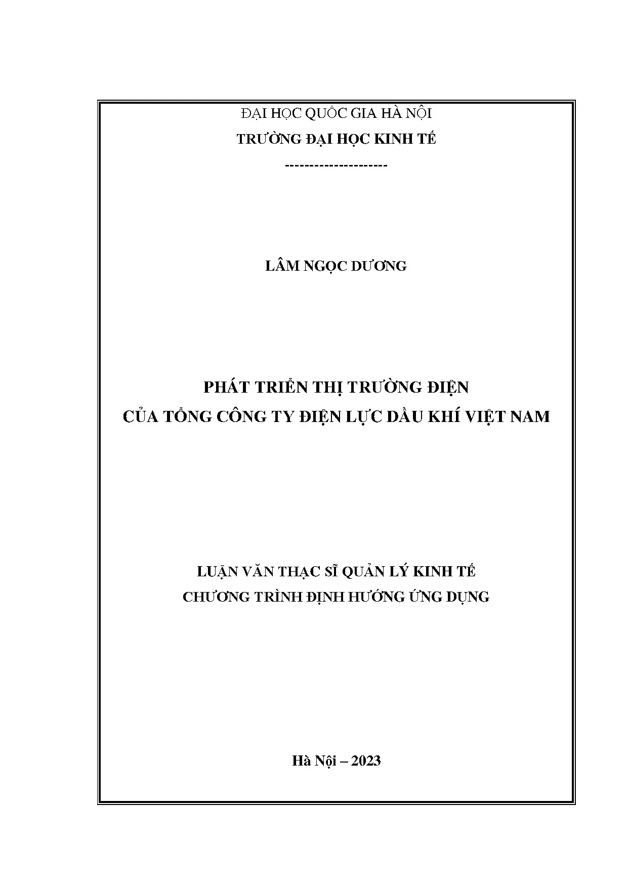 Phát triển thị trường điện Tổng Công ty Điện lực Dầu khí Việt Nam
