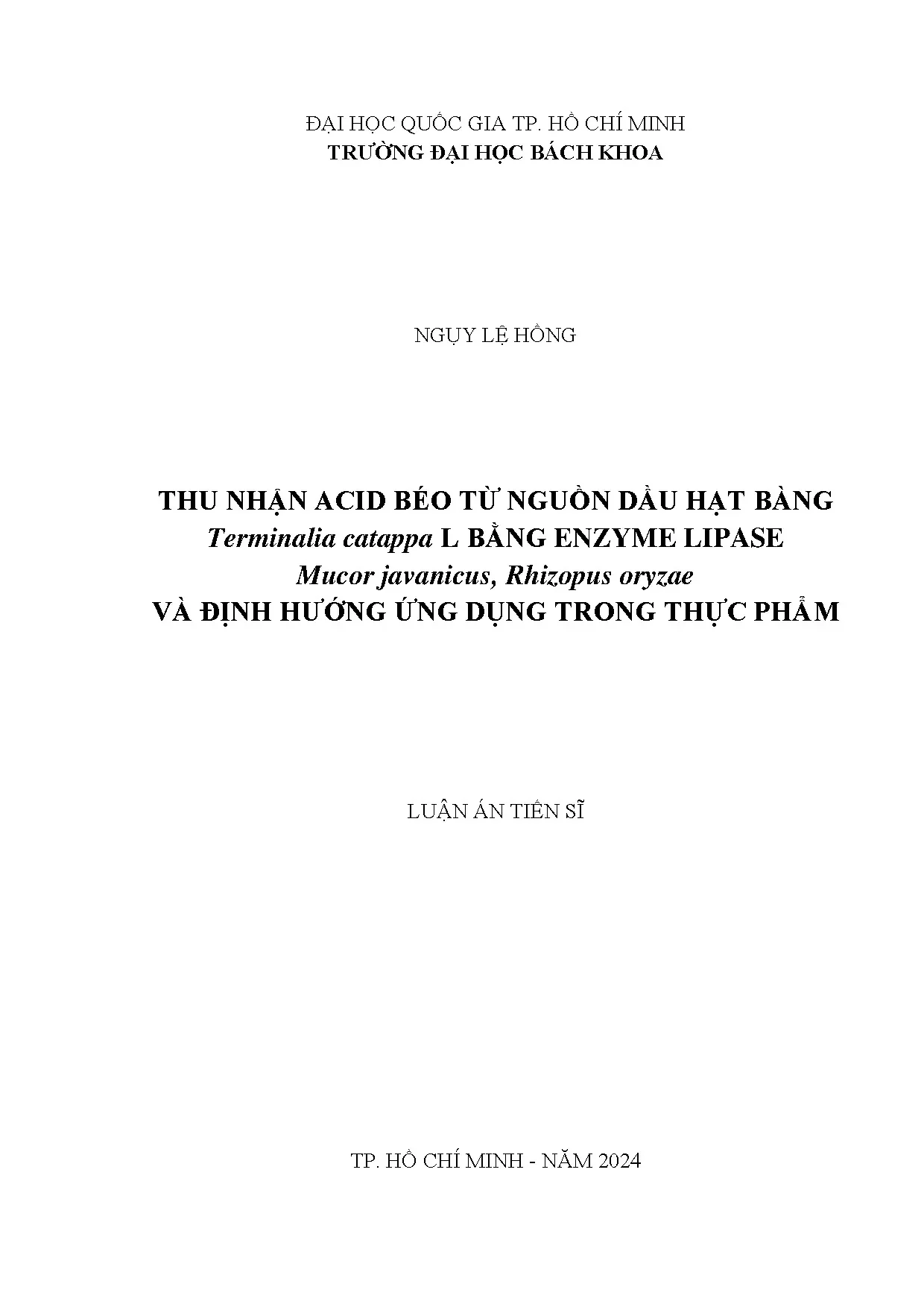 Luận án tiến sĩ công nghệ thực phẩm thu nhận acid béo từ ngu