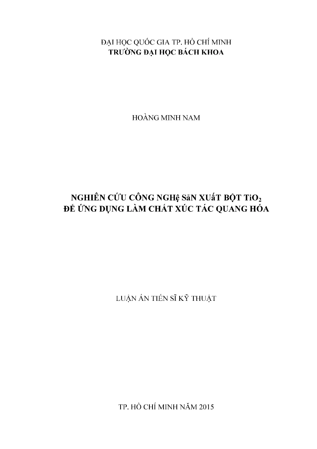 Sản xuất bột TiO2 làm chất xúc tác quang hóa