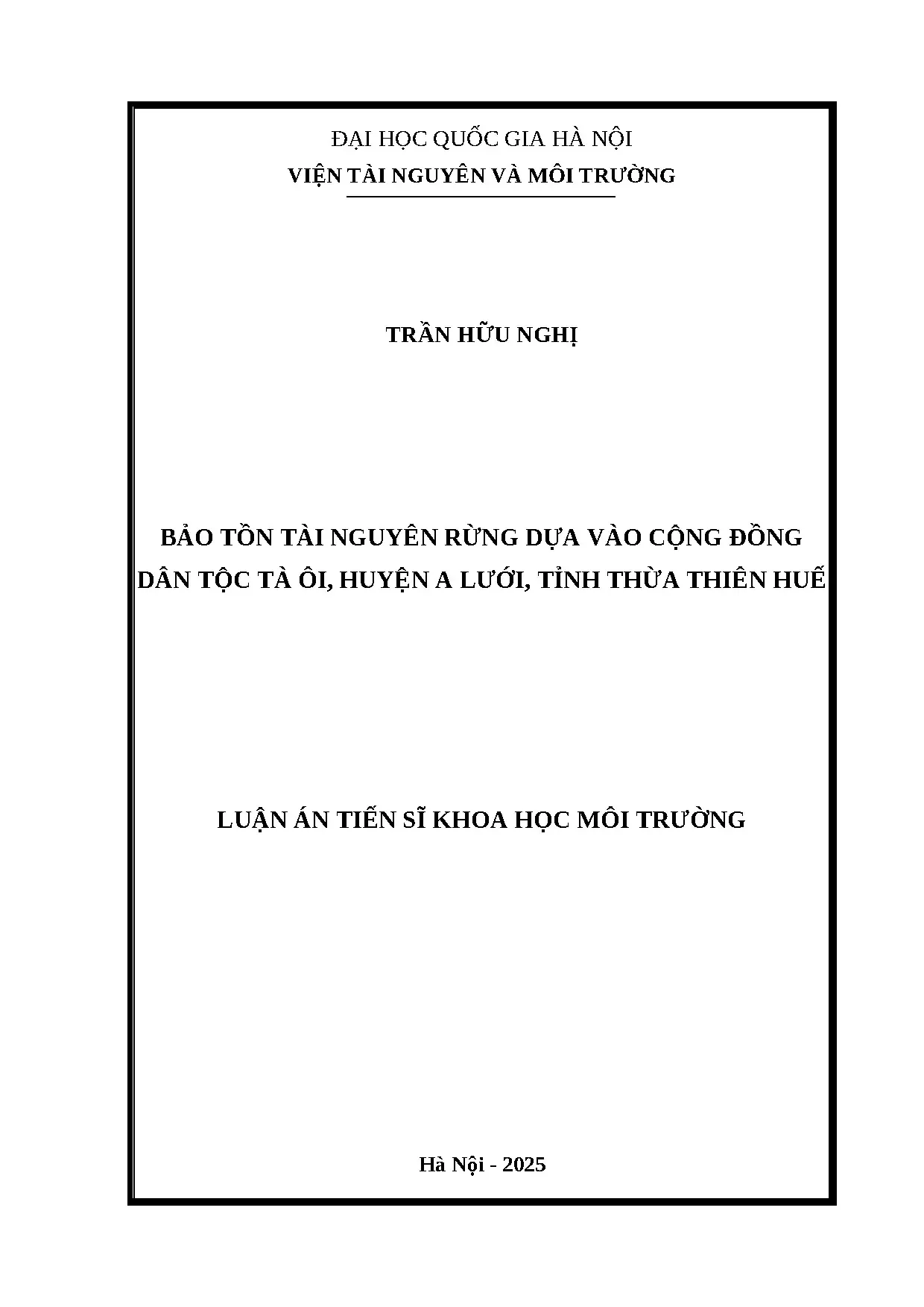 Bảo tồn rừng dựa vào cộng đồng dân tộc Tà Ôi - A Lưới