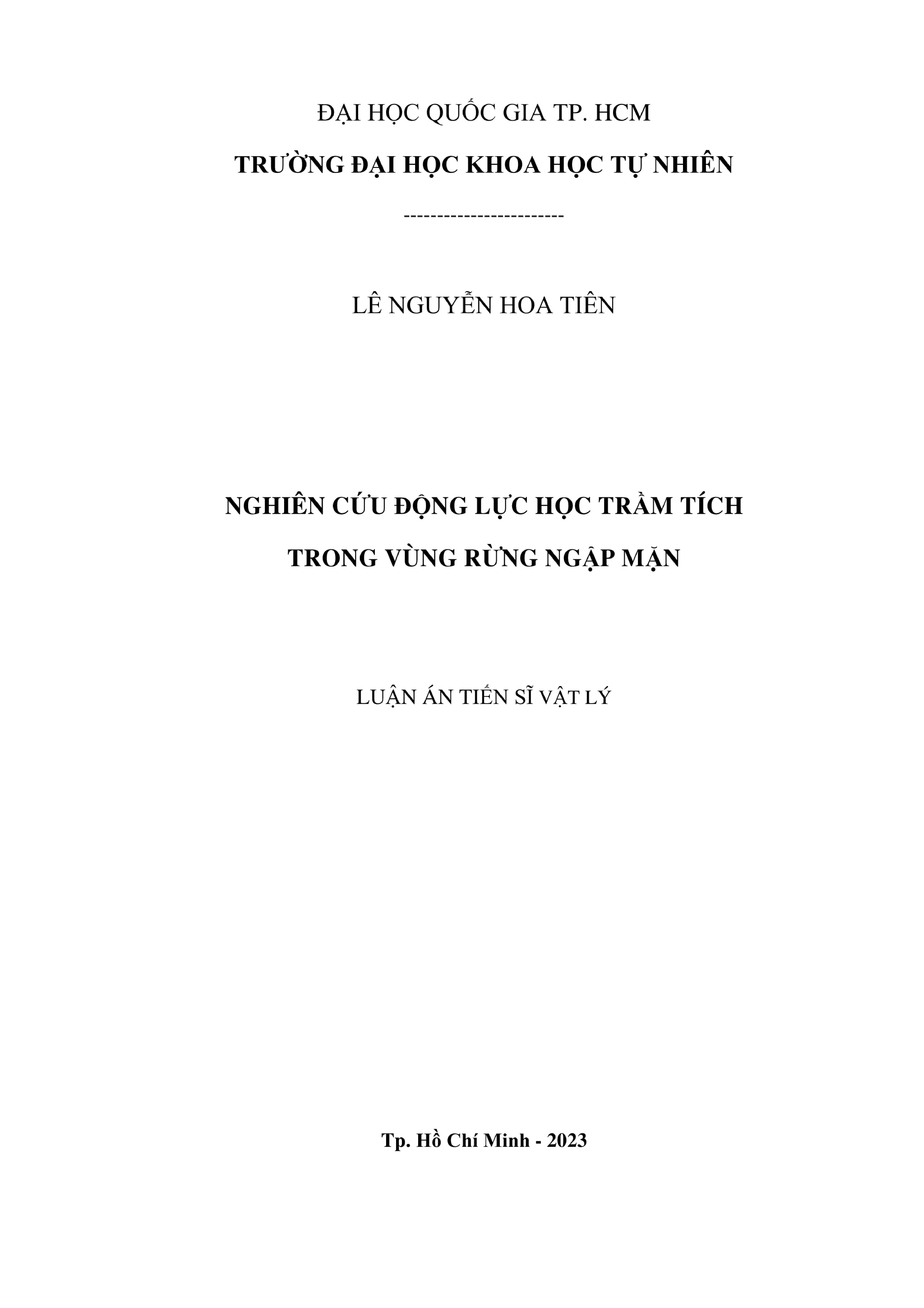 Động lực học trầm tích rừng ngập mặn: Luận án Tiến sĩ Vật lý