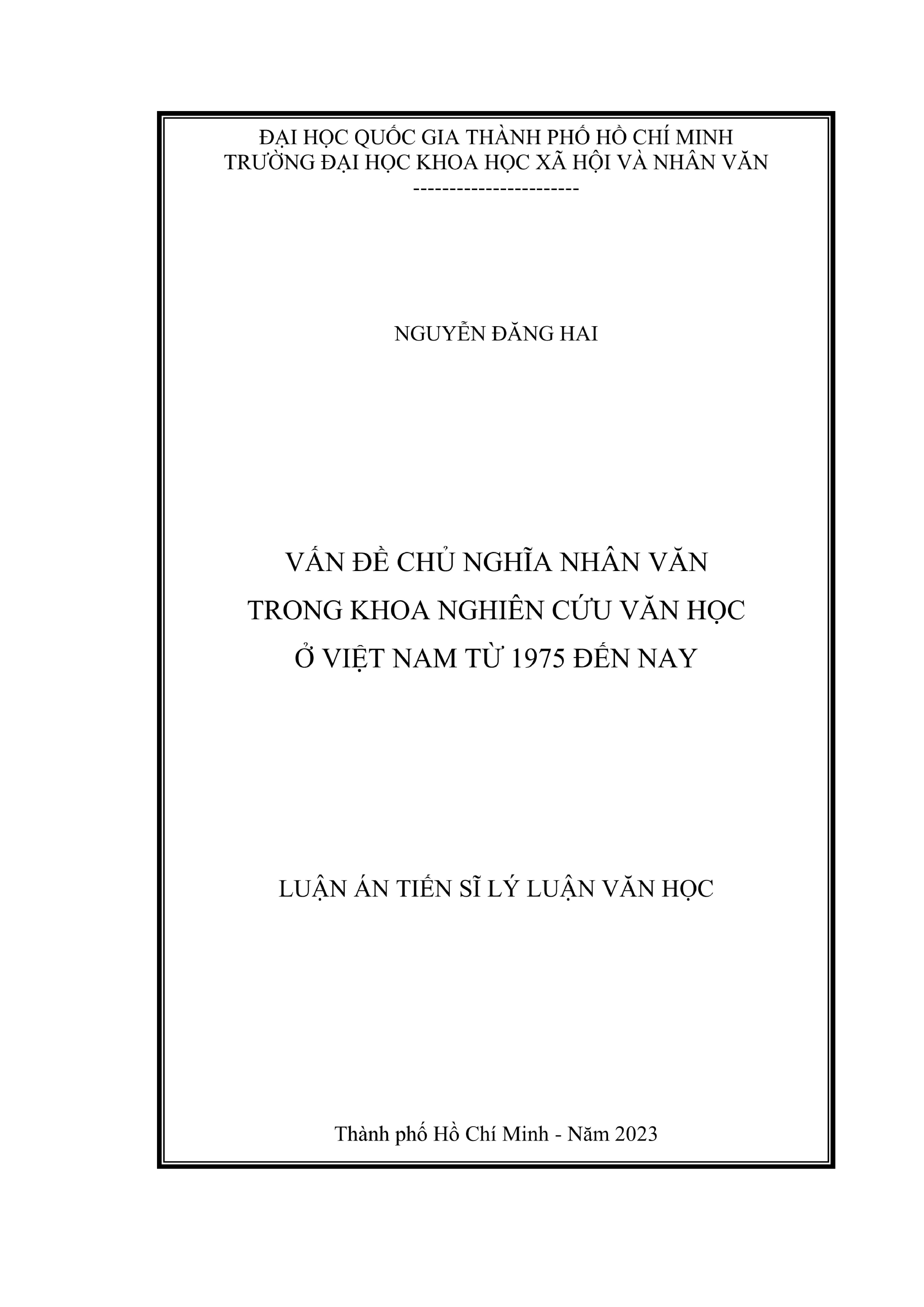 Chủ nghĩa nhân văn trong nghiên cứu văn học Việt Nam 1975-nay