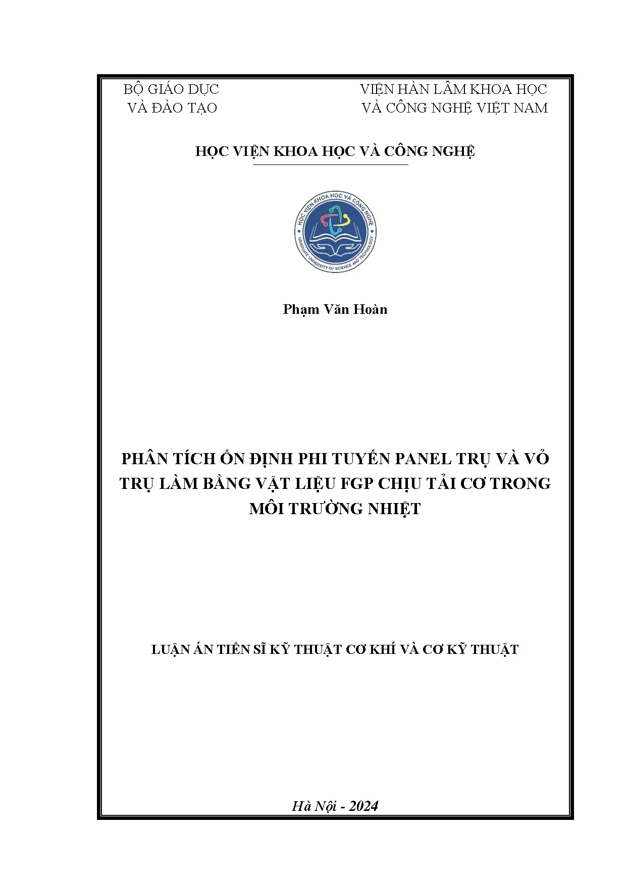 Ổn định phi tuyến panel vỏ trụ FGP chịu tải nhiệt cơ