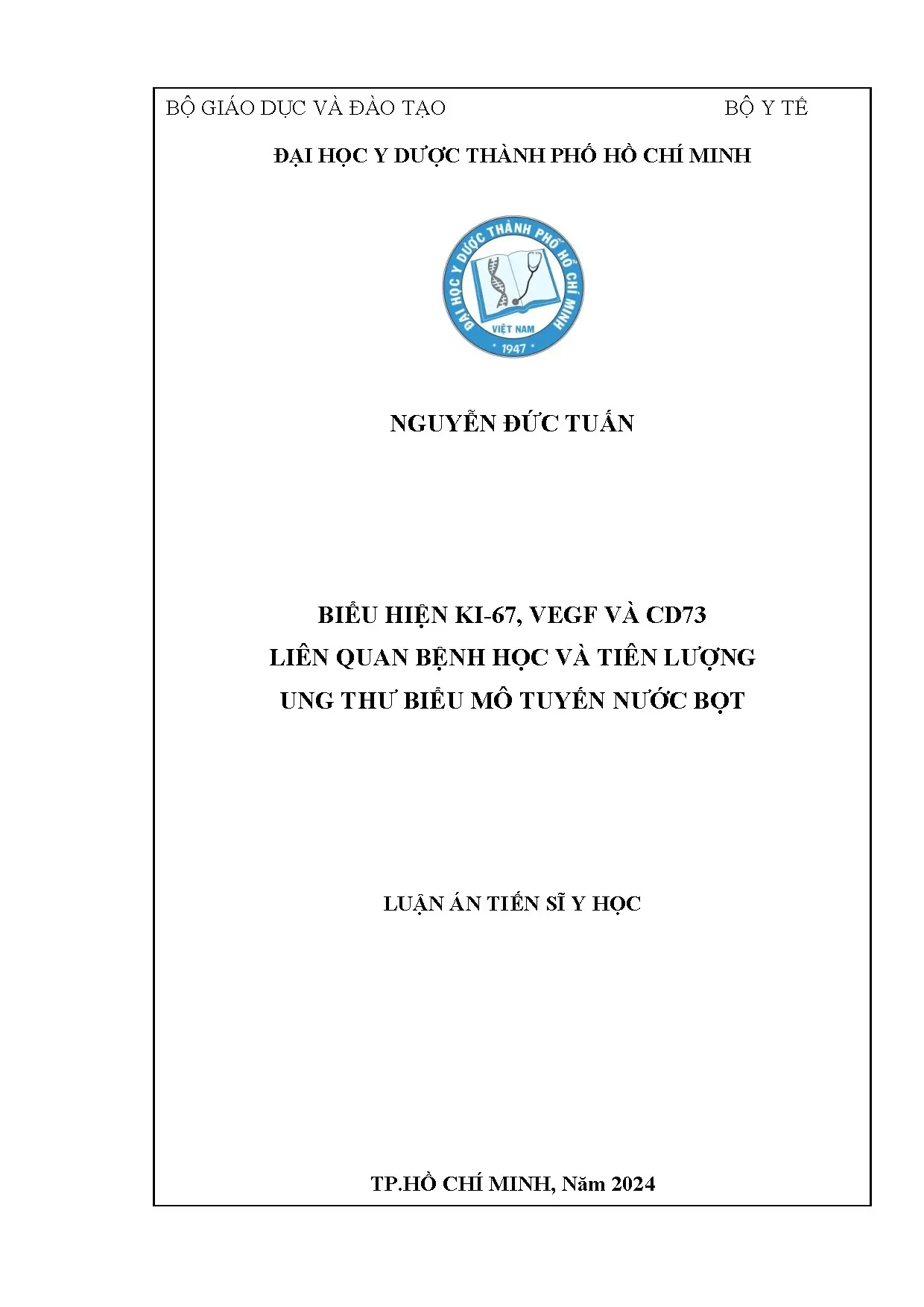 Ki-67, VEGF, CD73: Bệnh học & tiên lượng ung thư tuyến nước bọt