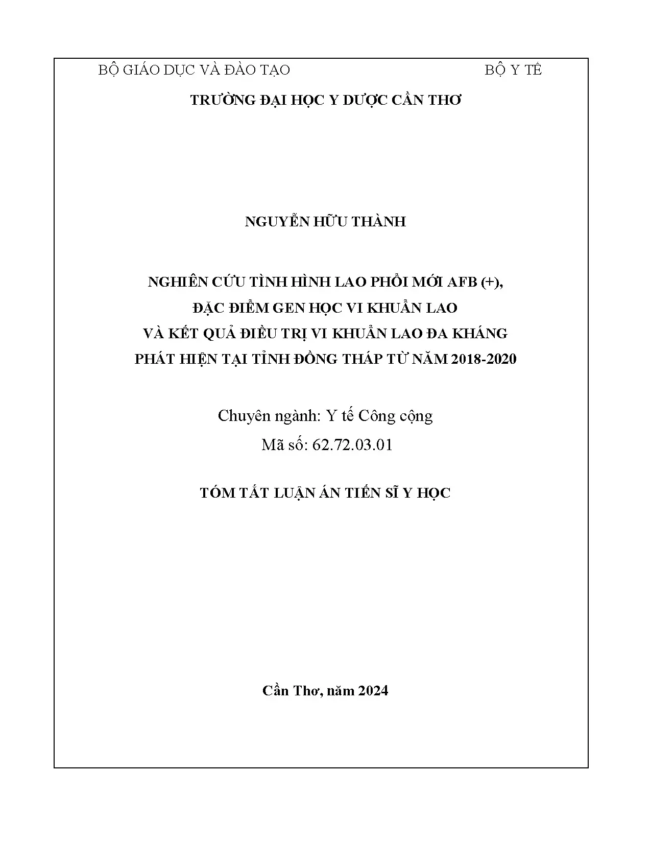 Nghiên cứu lao phổi, gen VK lao & điều trị lao kháng thuốc Đồng Tháp