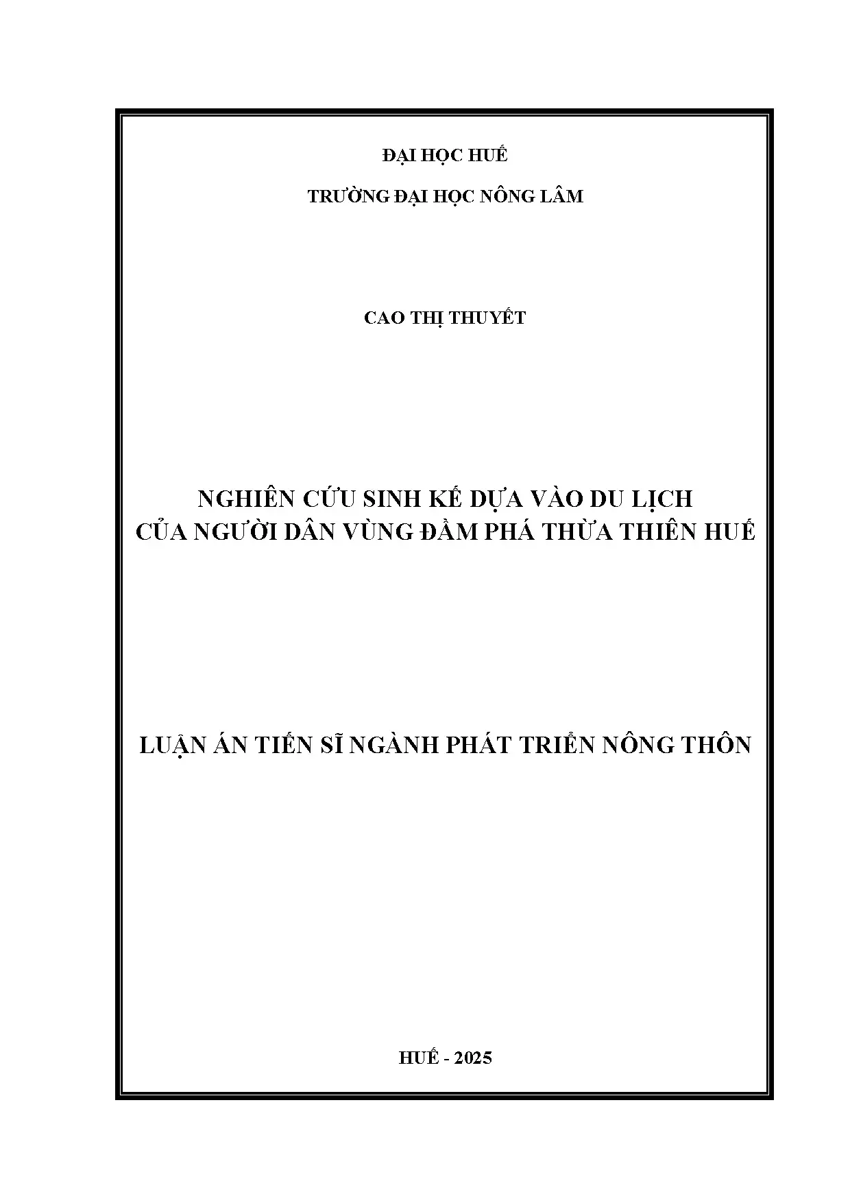 Nghiên cứu sinh kế du lịch người dân đầm phá Thừa Thiên Huế