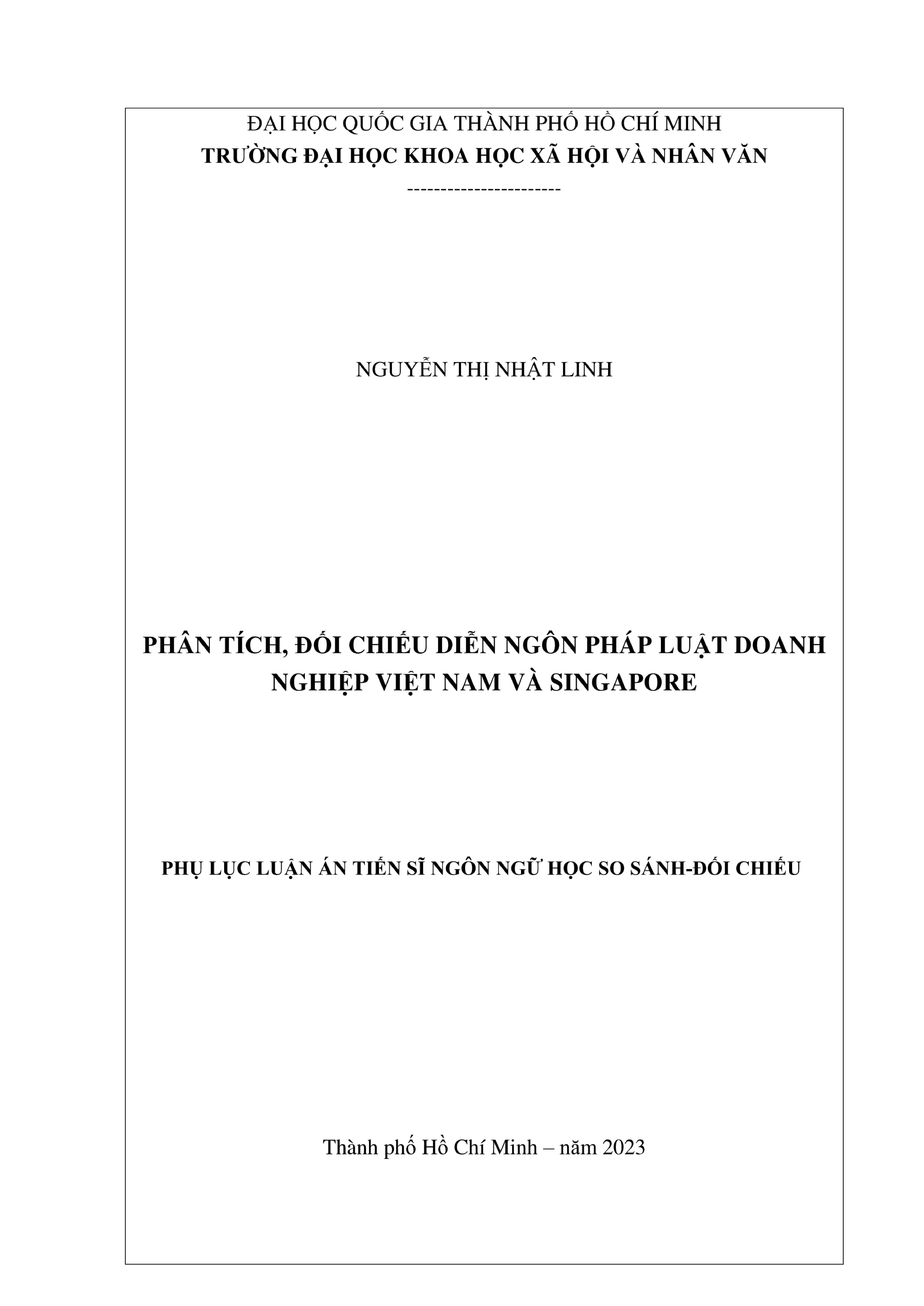 Phụ lục: Diễn ngôn pháp luật doanh nghiệp Việt Nam & Singapore